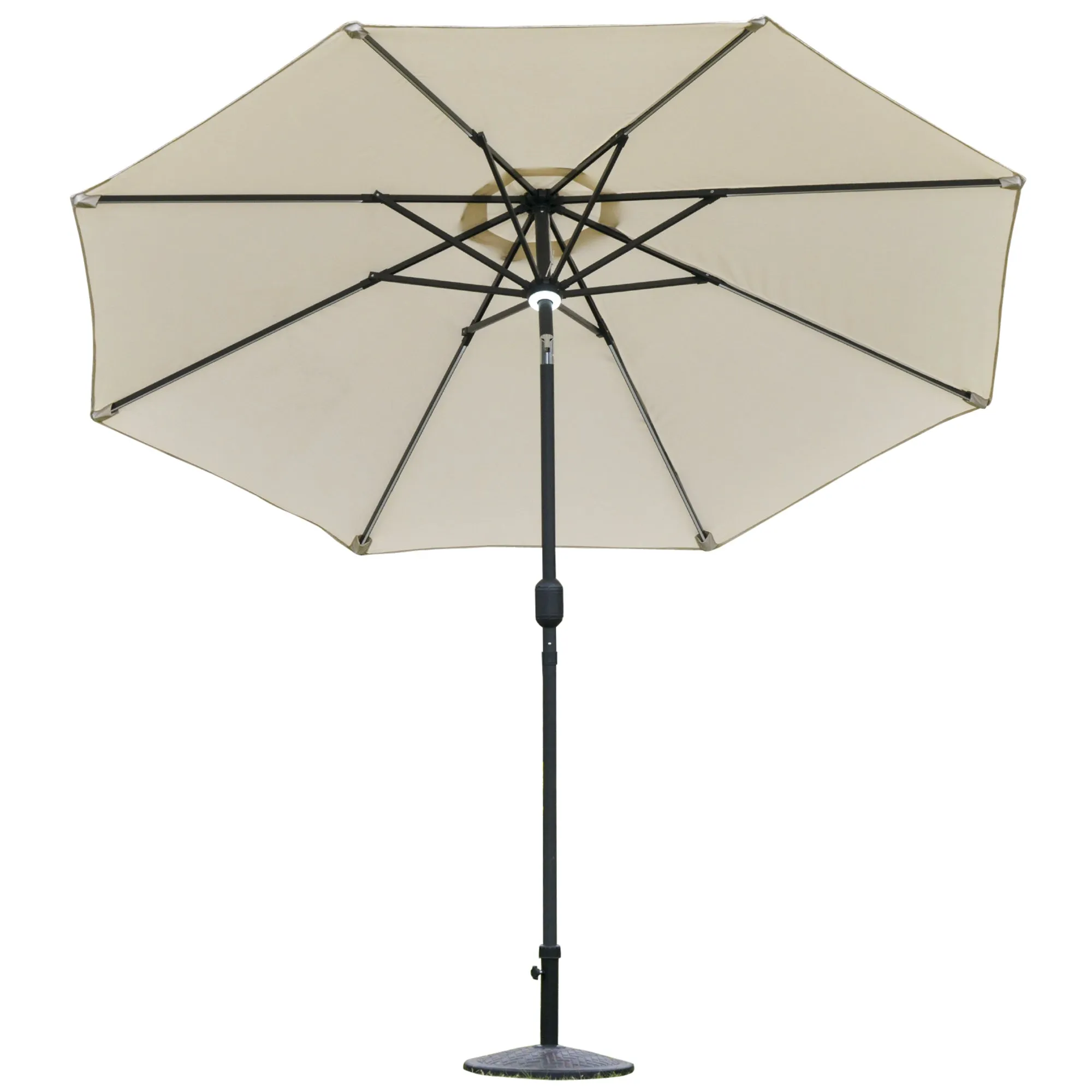 Garden Umbrella Φ270 x 245Acm with Crank Opening and Tilting, LED Lights and Solar Panel, Cream White