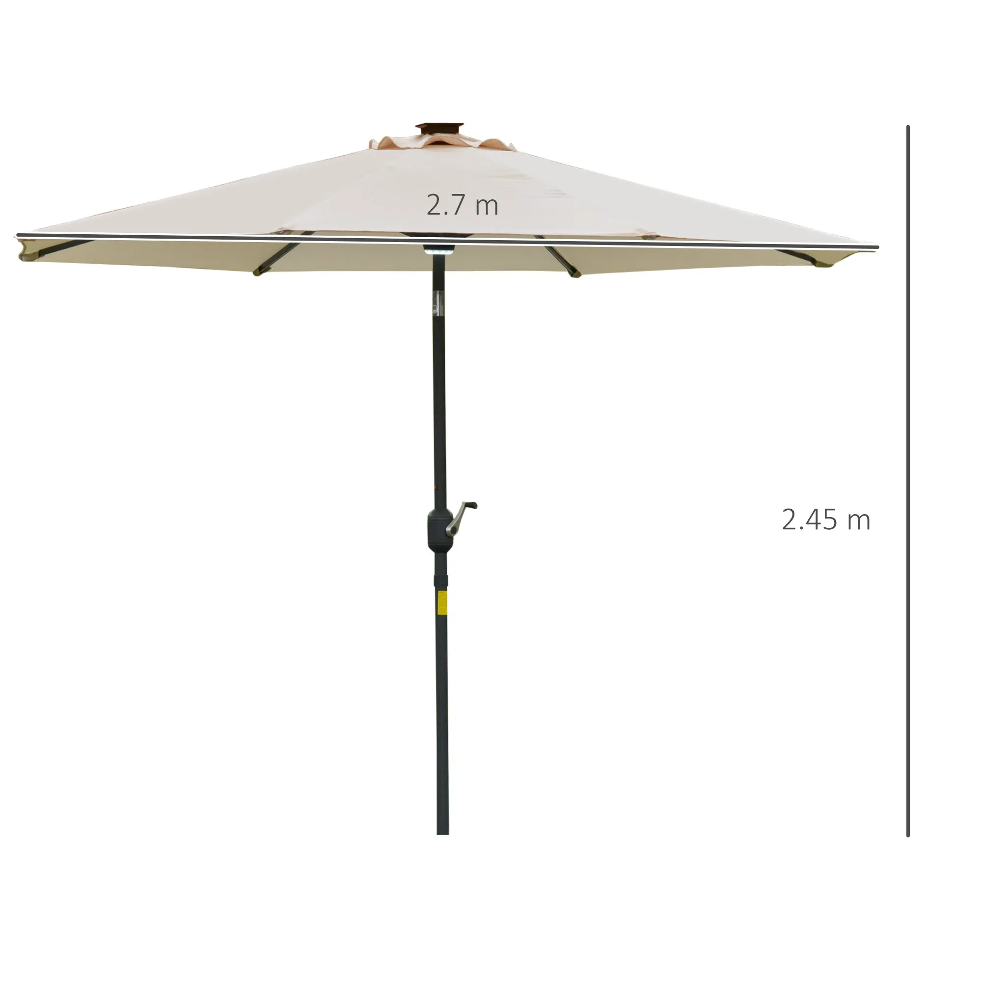 Garden Umbrella Φ270 x 245Acm with Crank Opening and Tilting, LED Lights and Solar Panel, Cream White - Image 3