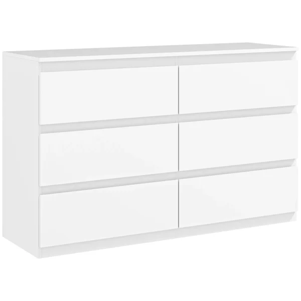Chest of 6 Drawers for the Bedroom in Wood with Metal Guides, 120x39x75 cm, White