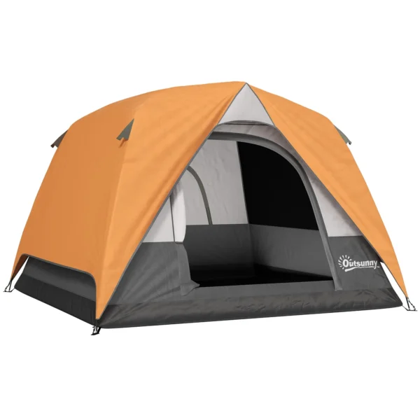 Waterproof 3-Person Camping Tent with Pocket, Lantern Hook and Bag, 2x2x1.35m, Orange