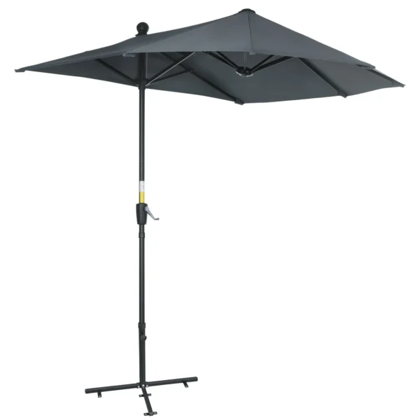 Semicircular Umbrella with Crank and Anti-UV Canopy, 200x190x240 cm, Gray