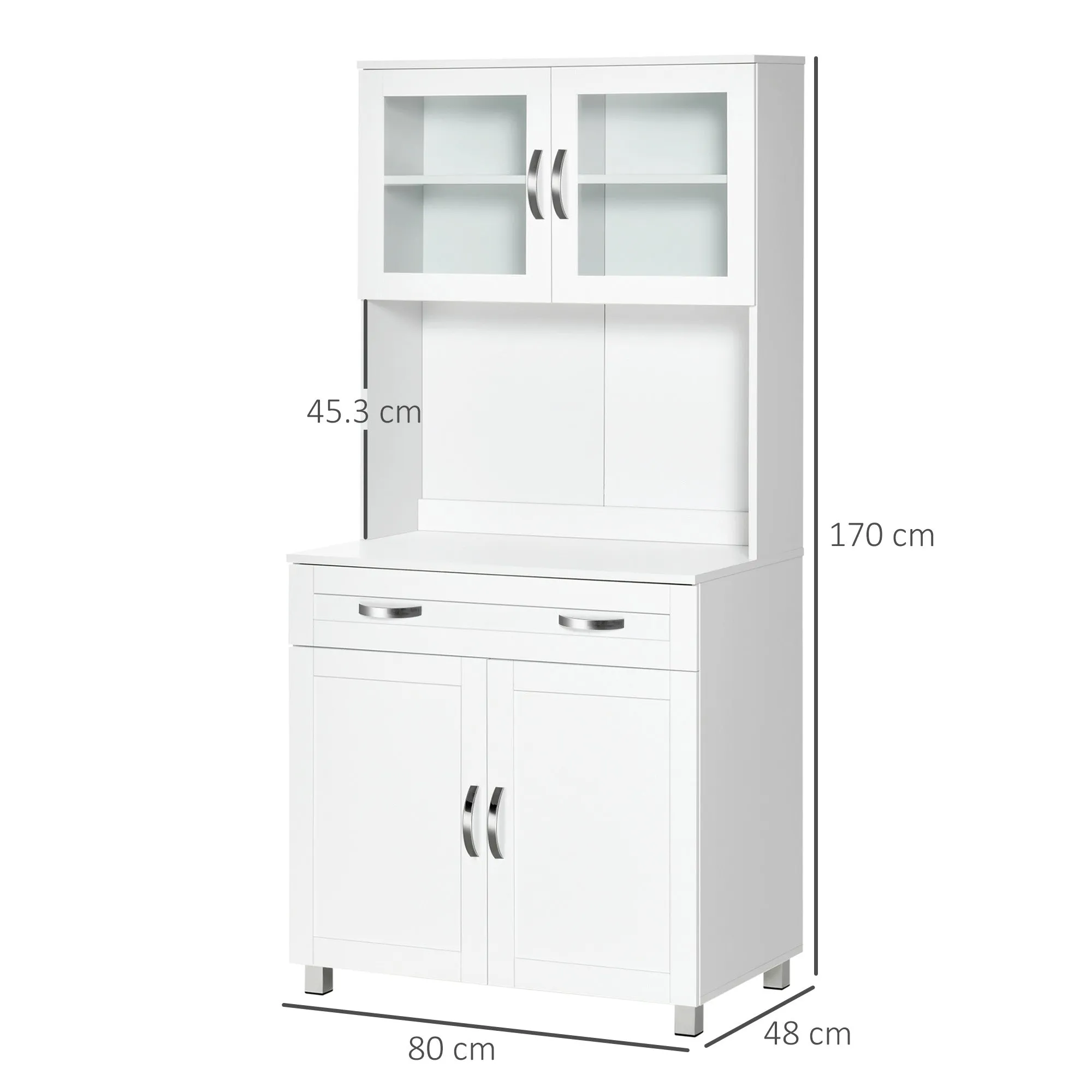 Modern Kitchen Cabinet with 2 Cabinets, Glass Doors and Adjustable Shelves, 80x48x170 cm, White - Image 3