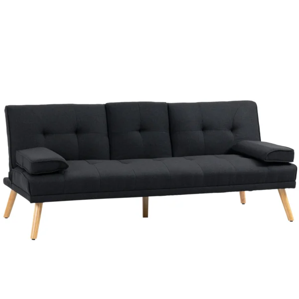 3-Seater Reclining Sofa Bed with Linen Effect Covering and Drop-leaf Table, Gray