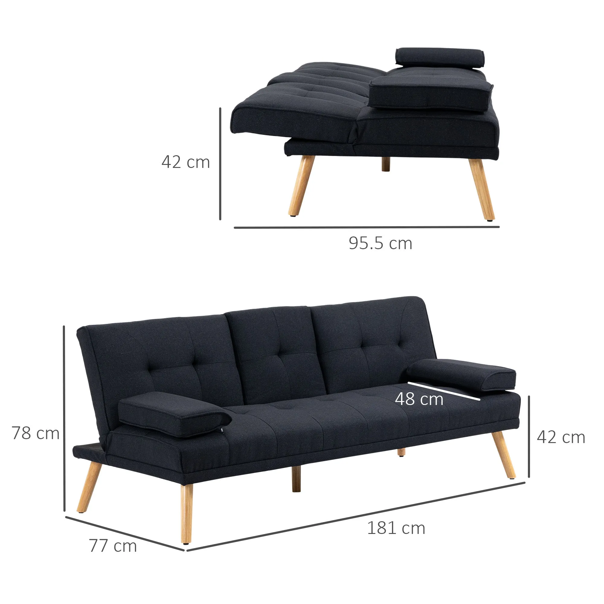 3-Seater Reclining Sofa Bed with Linen Effect Covering and Drop-leaf Table, Gray - Image 3