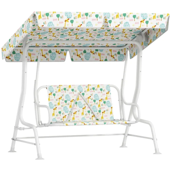 2-Seater Outdoor Children's Swing with Adjustable Canopy and Safety Belts, 112x75x120 cm, White2-Seater Outdoor Children's Swing with Adjustable Canopy and Safety Belts, 112x75x120 cm, White