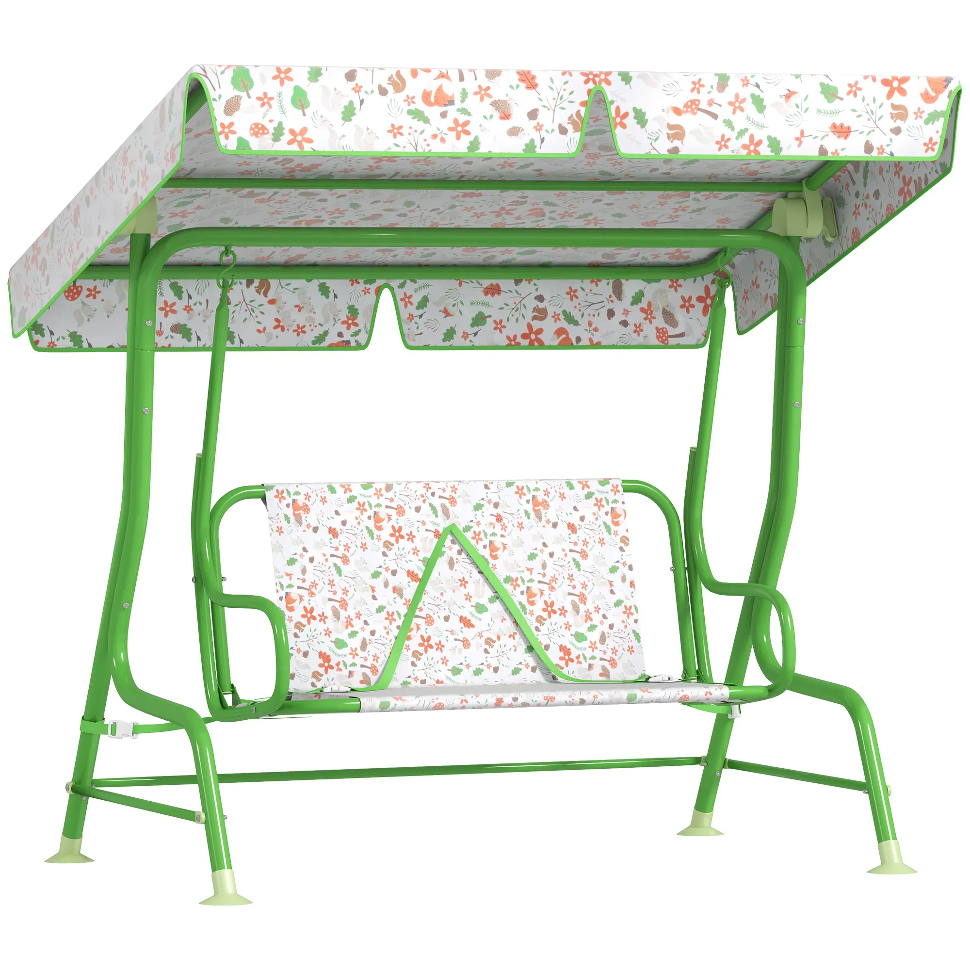 2-Seater Outdoor Children's Swing with Adjustable Canopy and Safety Belts, 112x75x120 cm, Green