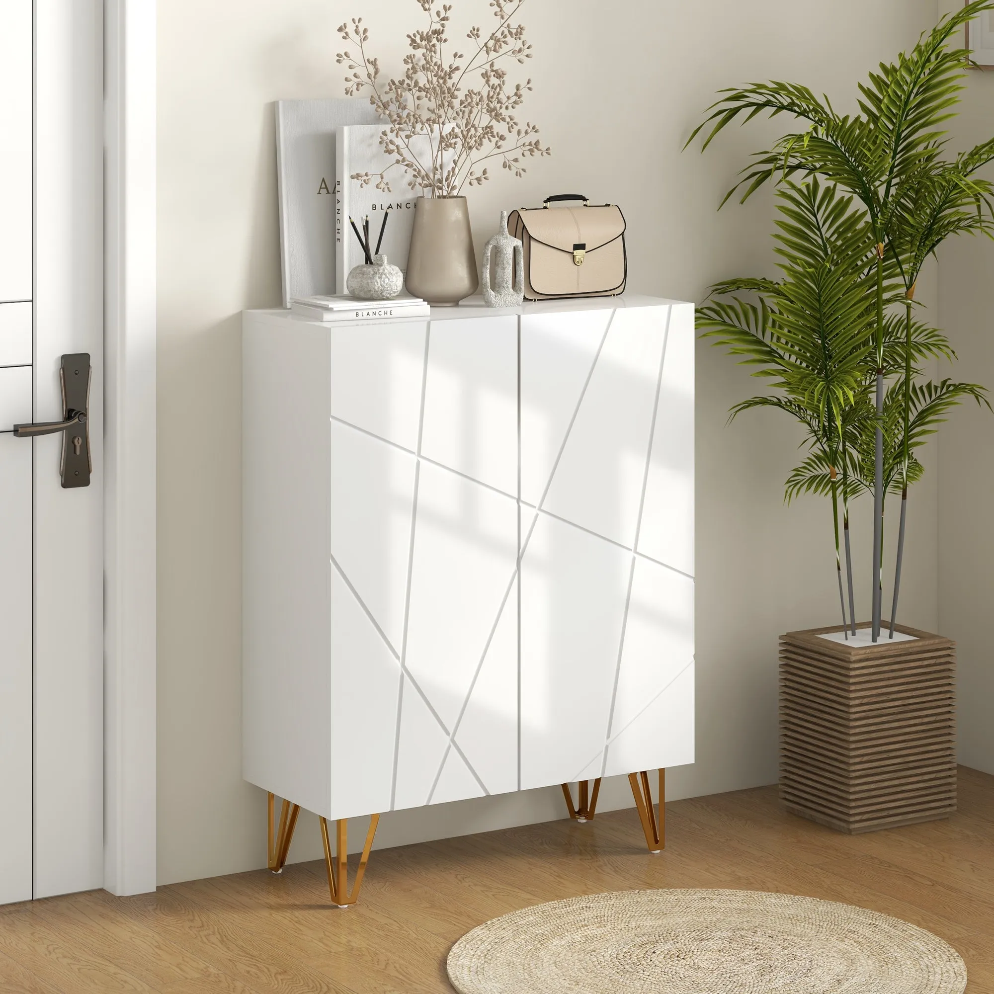 Modern Shoe Rack for 15-20 Pairs of Shoes, Adjustable Shelves and Soft-Close, White - Image 2