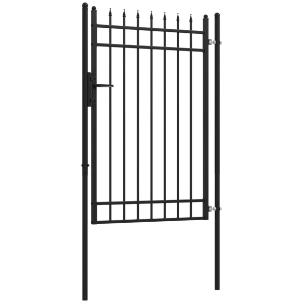 Safety Gate with Lock, 3 Keys and 2 Posts, in Galvanized Steel, 107x204 cm, Black