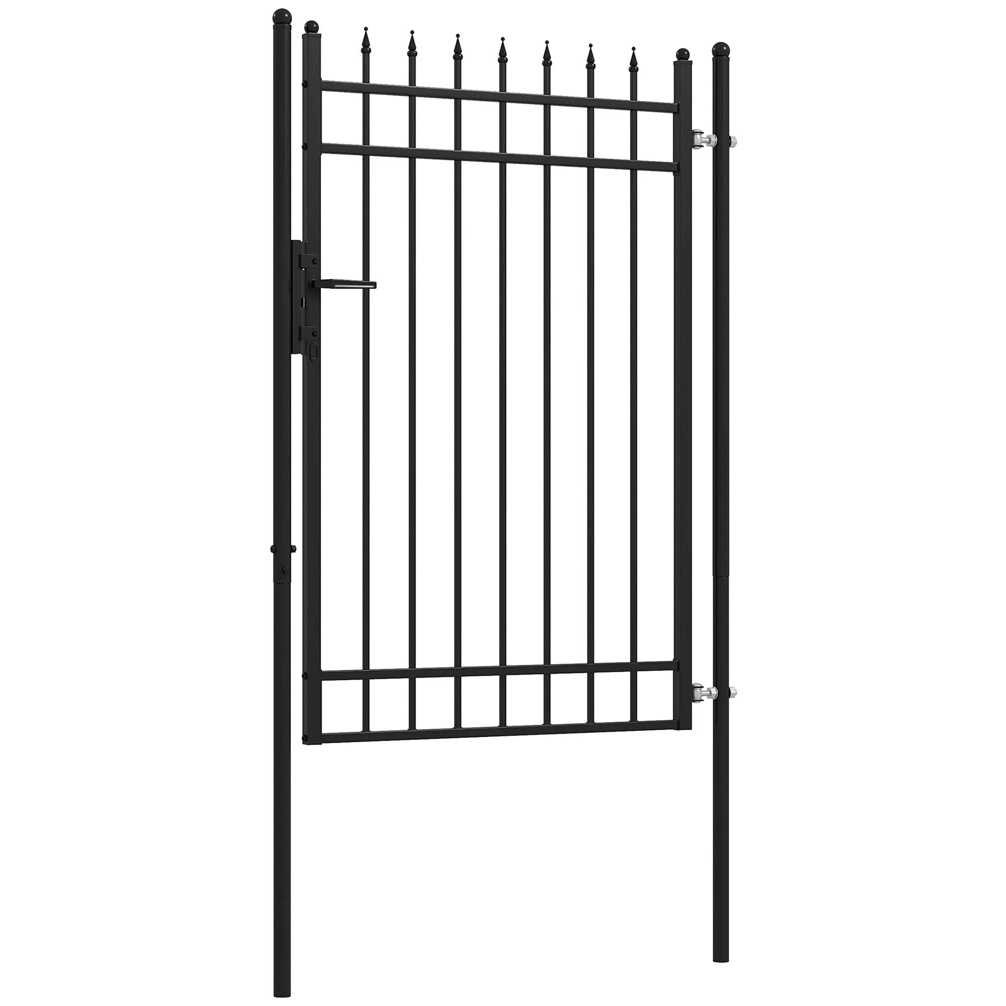 Safety Gate with Lock, 3 Keys and 2 Posts, in Galvanized Steel, 107x204 cm, Black