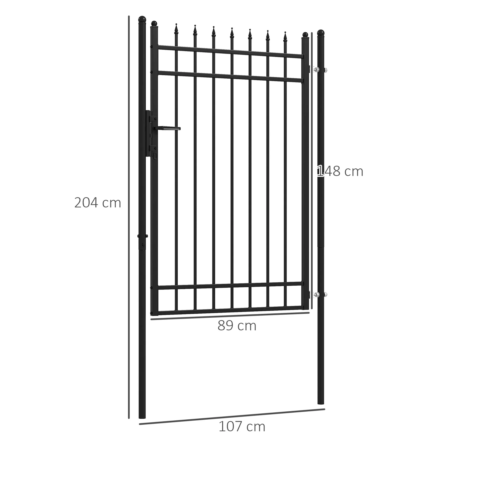 Safety Gate with Lock, 3 Keys and 2 Posts, in Galvanized Steel, 107x204 cm, Black - Image 3