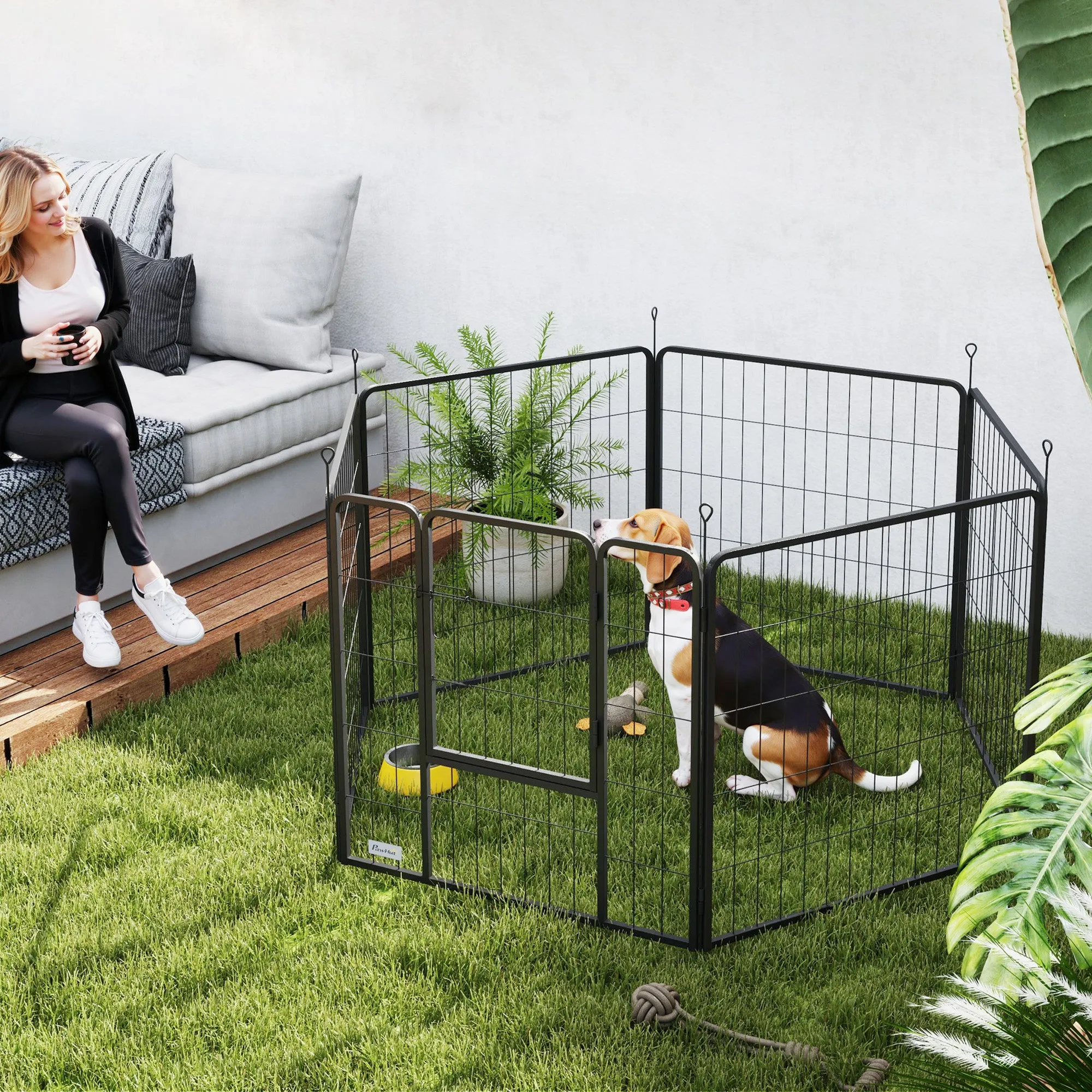 6-Panel Modular Folding Dog Run with Steel Door, Height 80 cm, Black - Image 2