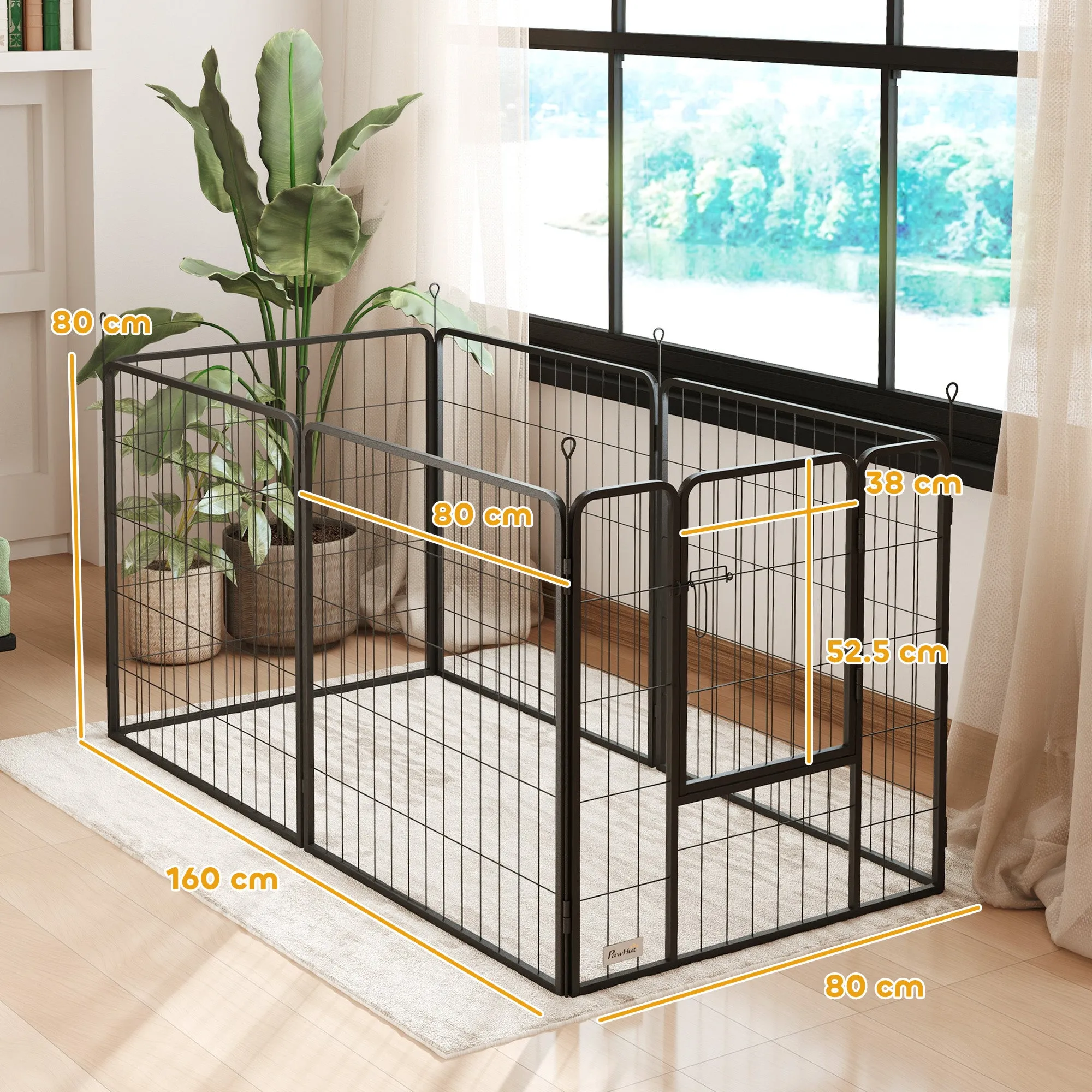 6-Panel Modular Folding Dog Run with Steel Door, Height 80 cm, Black - Image 3