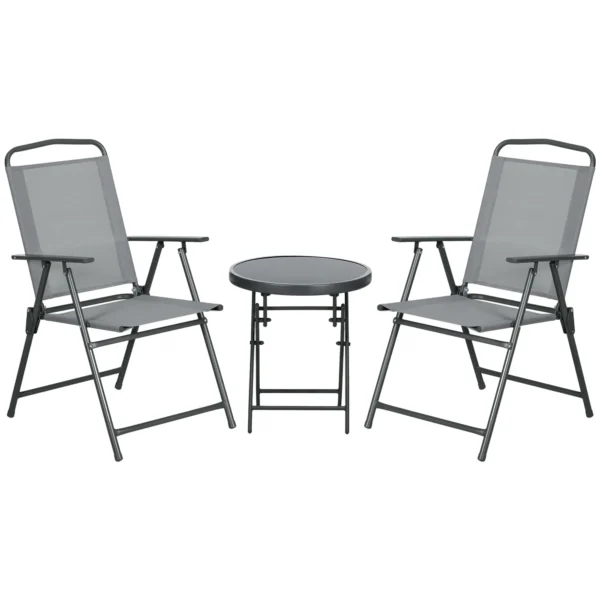3 Piece Garden Set with 2 Chairs 53.5x64x93 cm and Coffee Table Ø45x50 cm, in Metal, Light Grey
