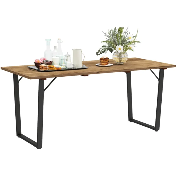 6 Seater Rectangular Garden Table with Umbrella Hole, Wood and Steel, 175x80x75 cm, Brown