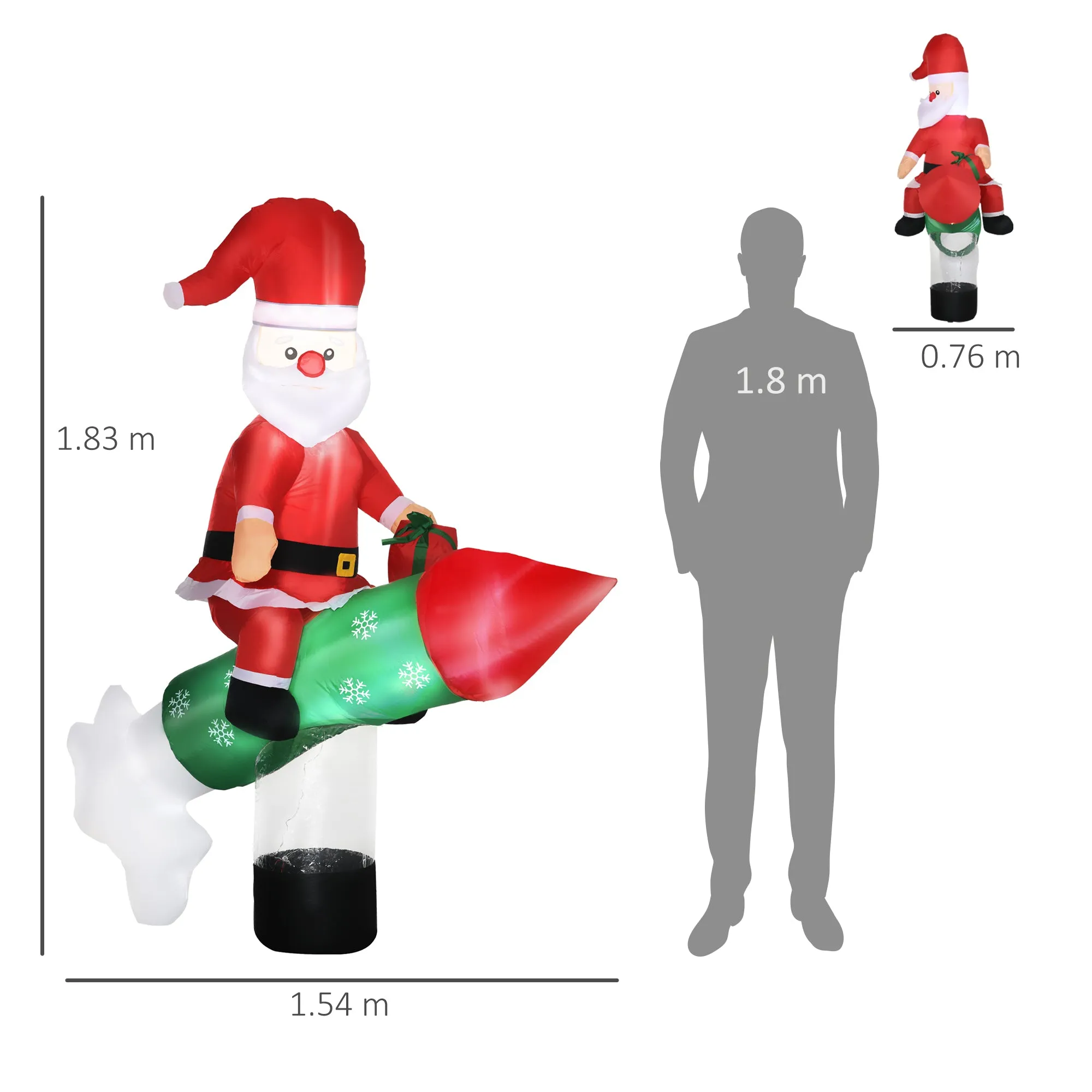Inflatable Santa Claus with Missile, LED Lights and Inflator Included, 154x76x183cm - Image 3