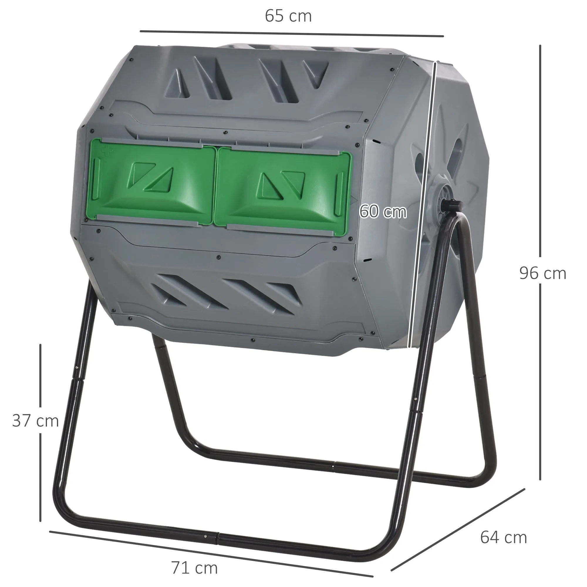2-Section Rotating Garden Composter with 8 Air Vents, Steel and PP, 71x65x96 cm, Grey - Image 3