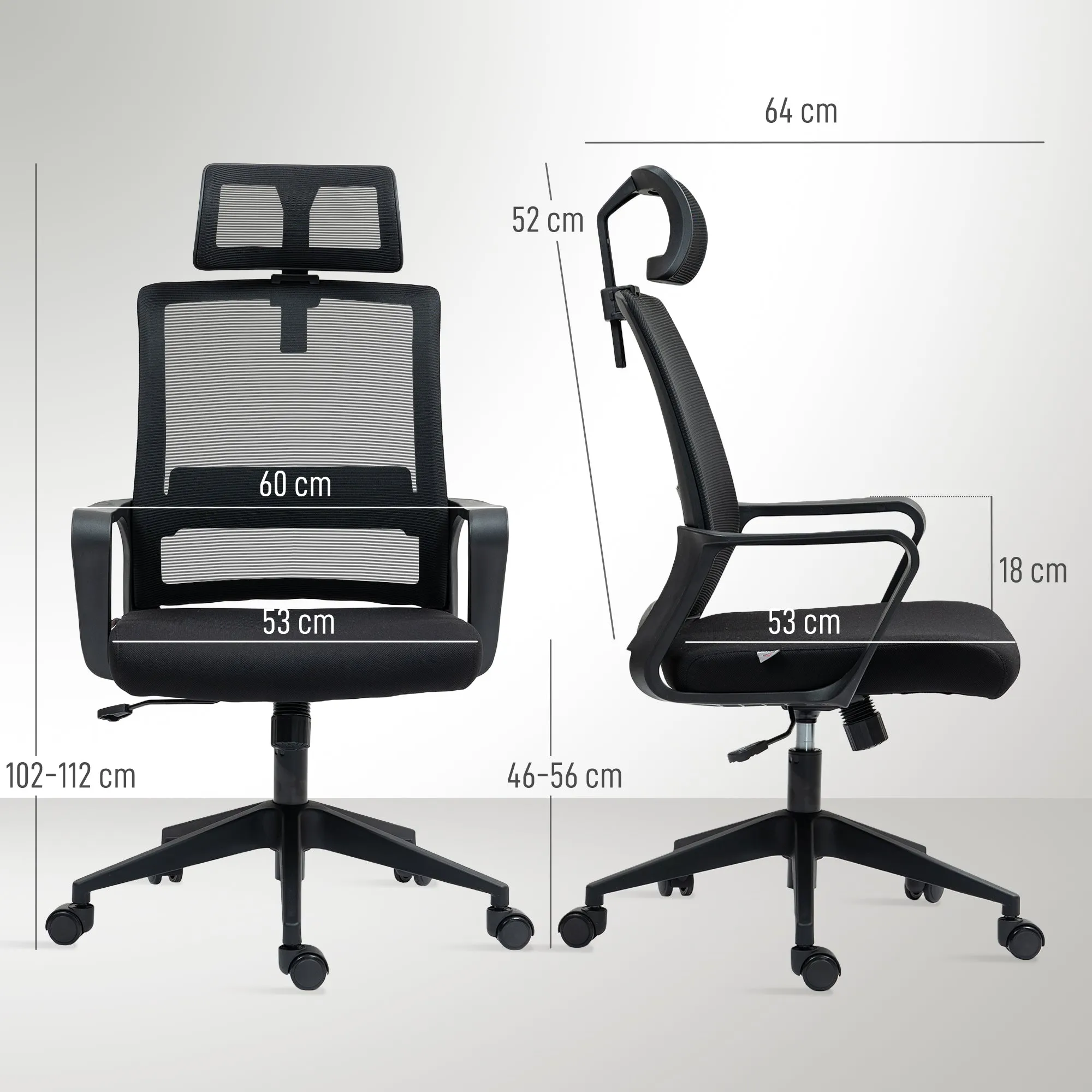 Ergonomic Office Chair with Adjustable Headrest and Height, Rocking Function and Wheels, Black - Image 3