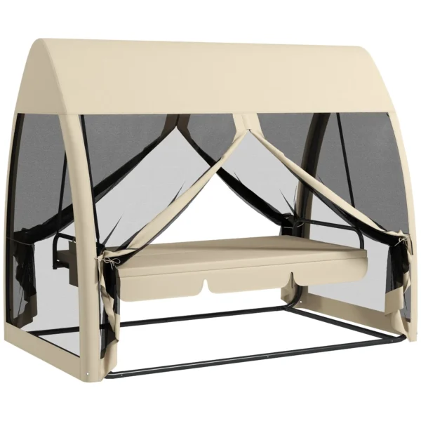 Garden Swing 2 in 1 Convertible into a Bed with Cushions and Mosquito Net, 240x140x197 cm, Coffee