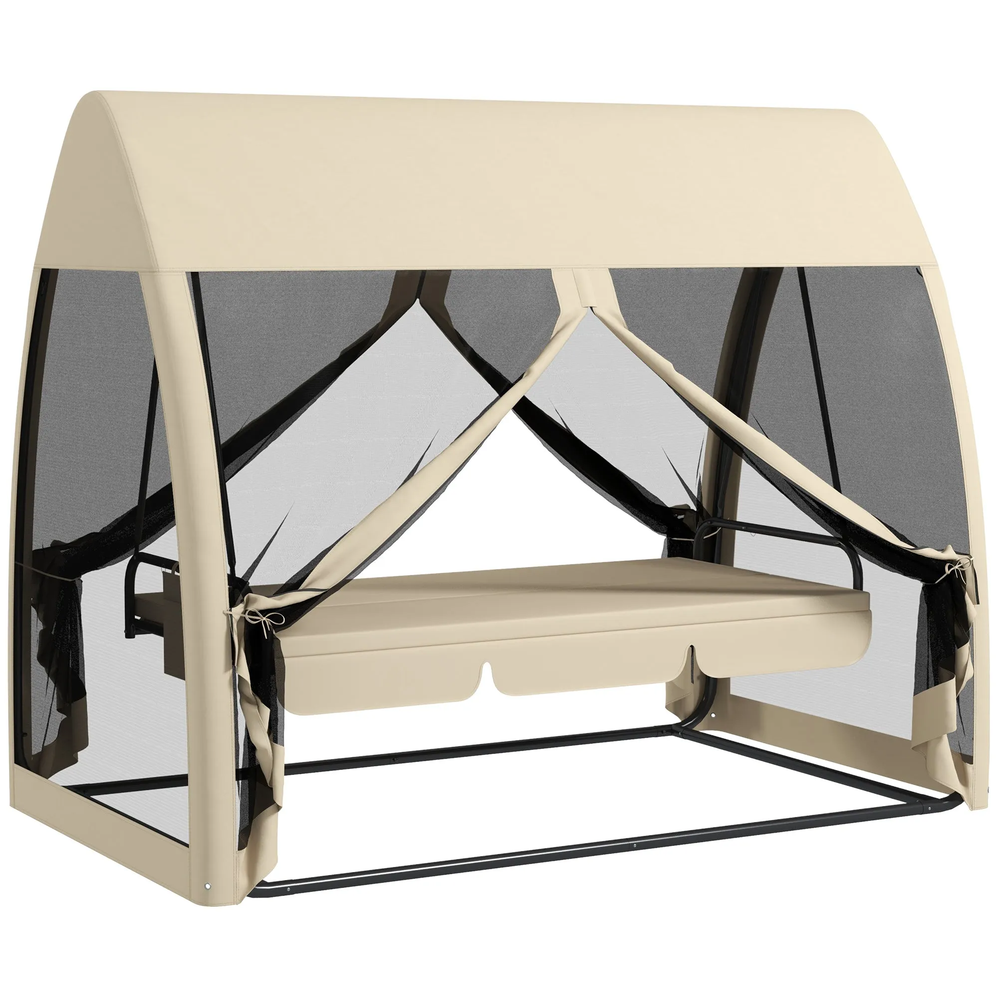 Garden Swing 2 in 1 Convertible into a Bed with Cushions and Mosquito Net, 240x140x197 cm, Coffee