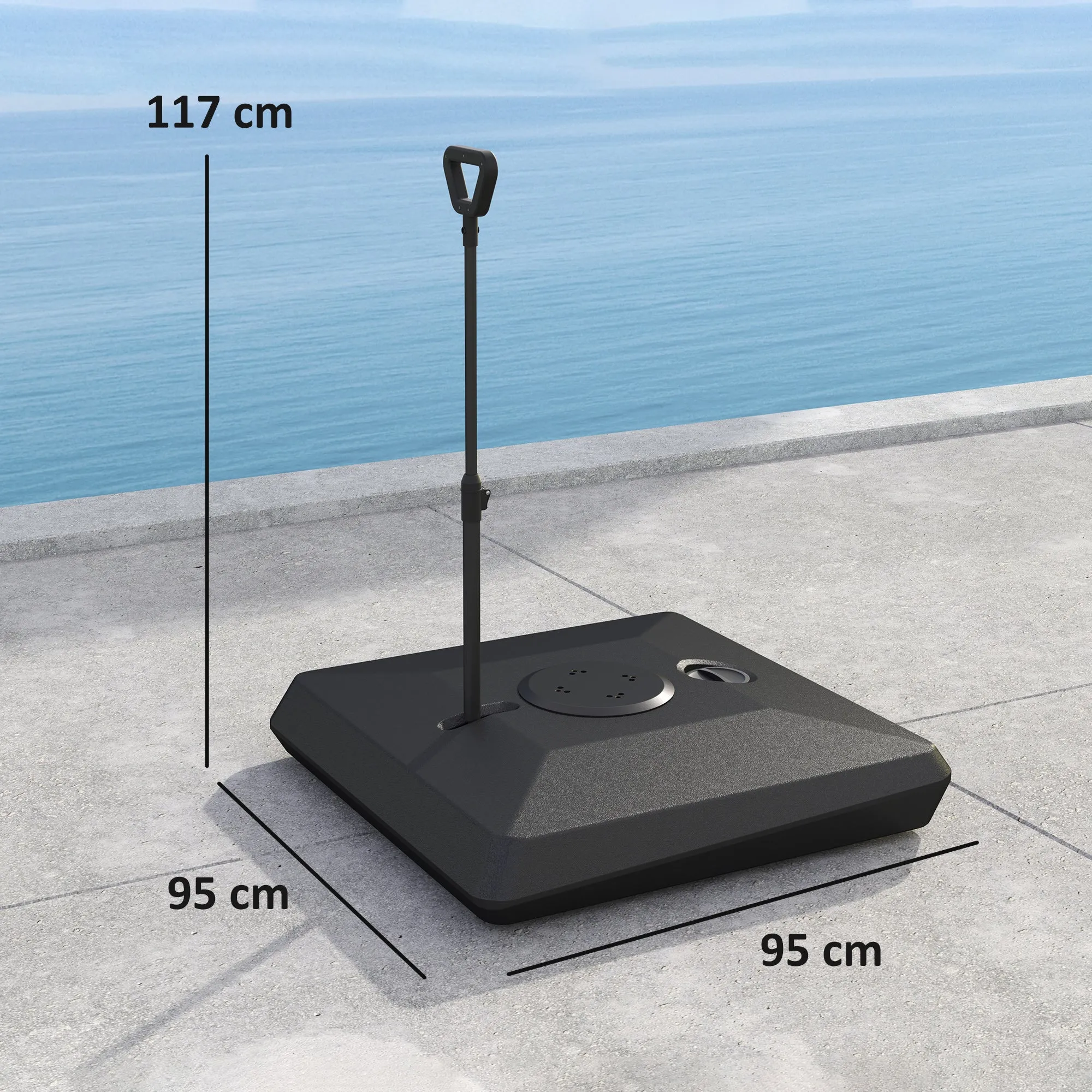 HDPE Cantilever Umbrella Base with Handle and Wheels and Fillable with Water or Sand, 95x95x117 cm, Black - Image 3