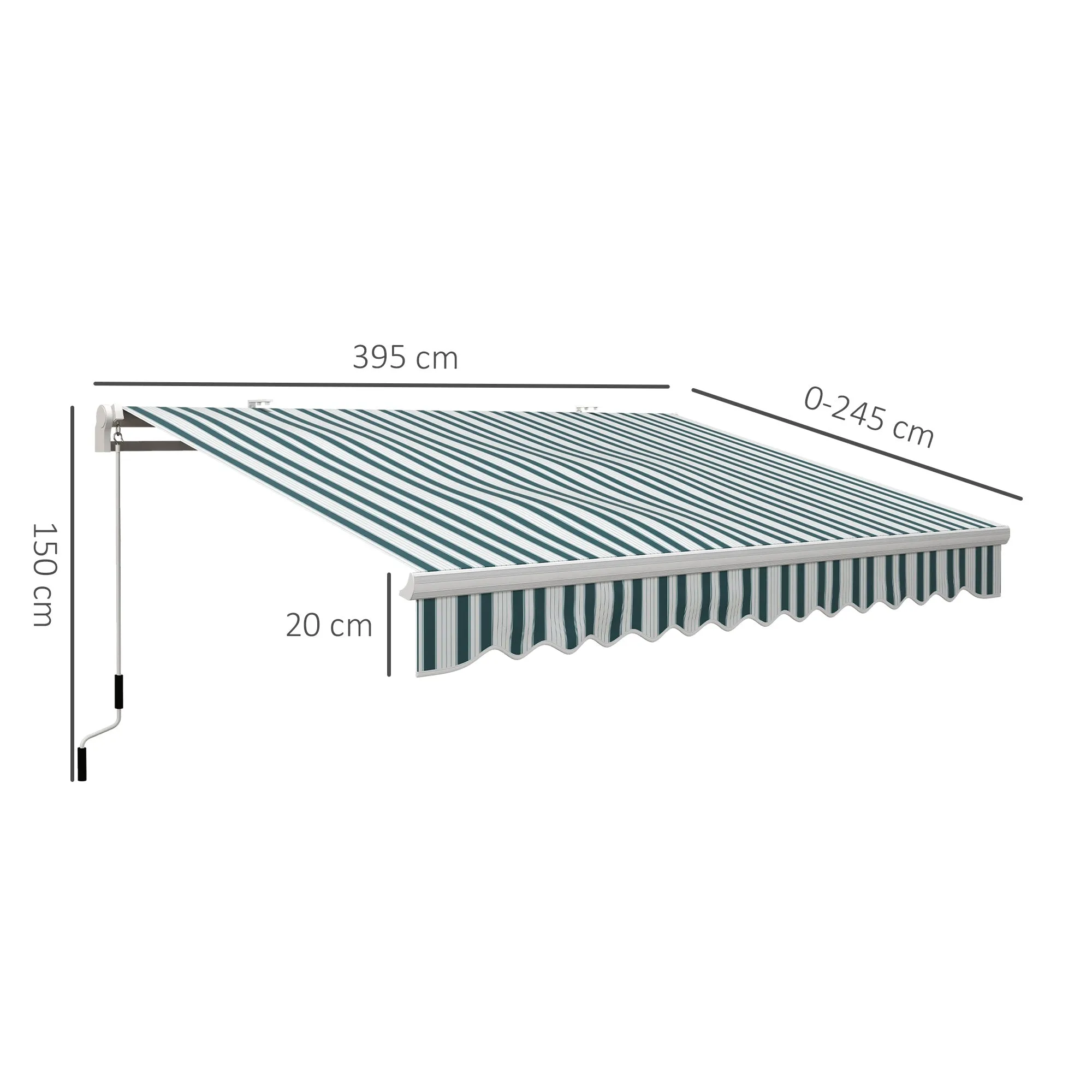 Awning with Crank Roller Arms in Metal and Aluminium, 4x2.5m, Green and White - Image 3