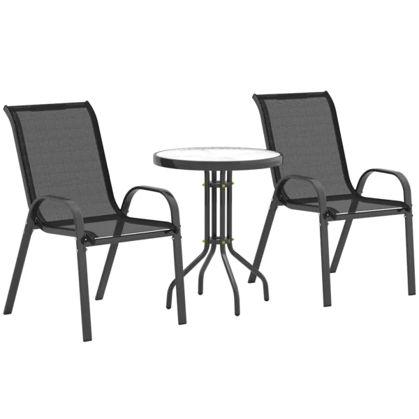 3 Piece Garden Set with 2 Garden Chairs 54x71x93 cm and Round Table Ø60x71 cm in Black Steel