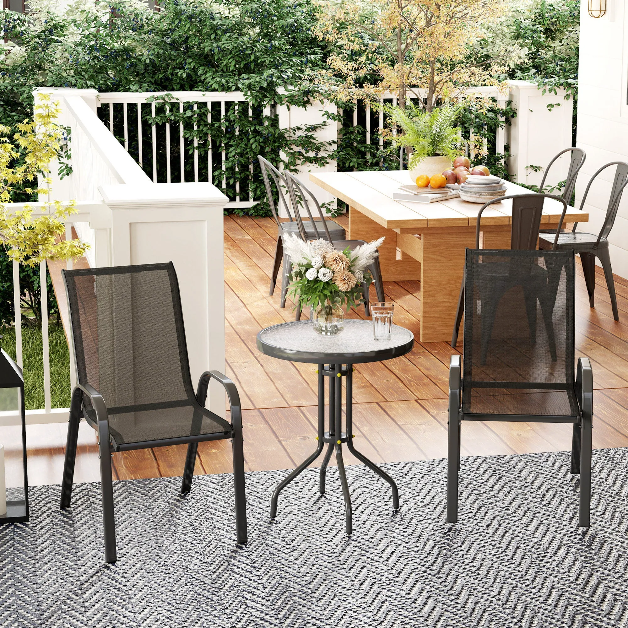 3 Piece Garden Set with 2 Garden Chairs 54x71x93 cm and Round Table Ø60x71 cm in Black Steel - Image 2