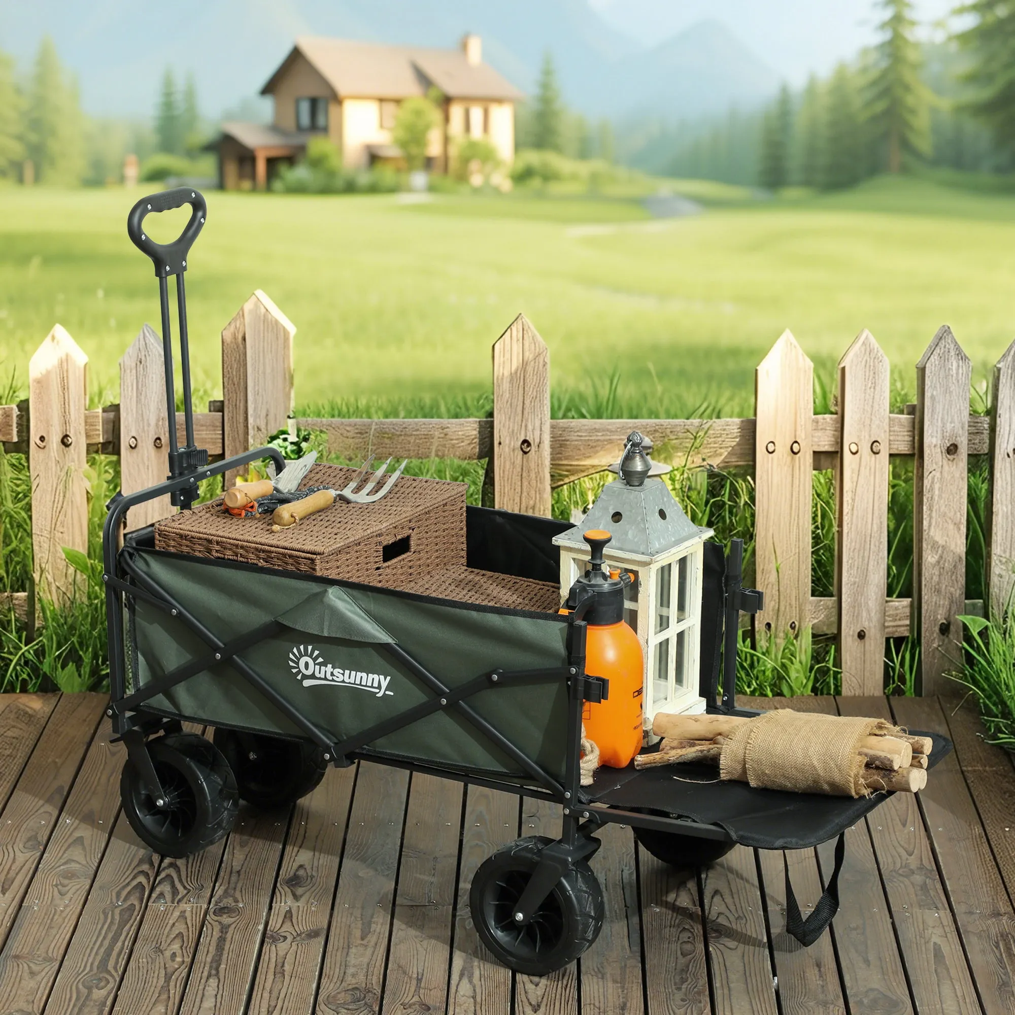 95L Folding Garden Trolley with Opening Panel, in Steel and Polyester, 125x48x78-102 cm, Green - Image 2
