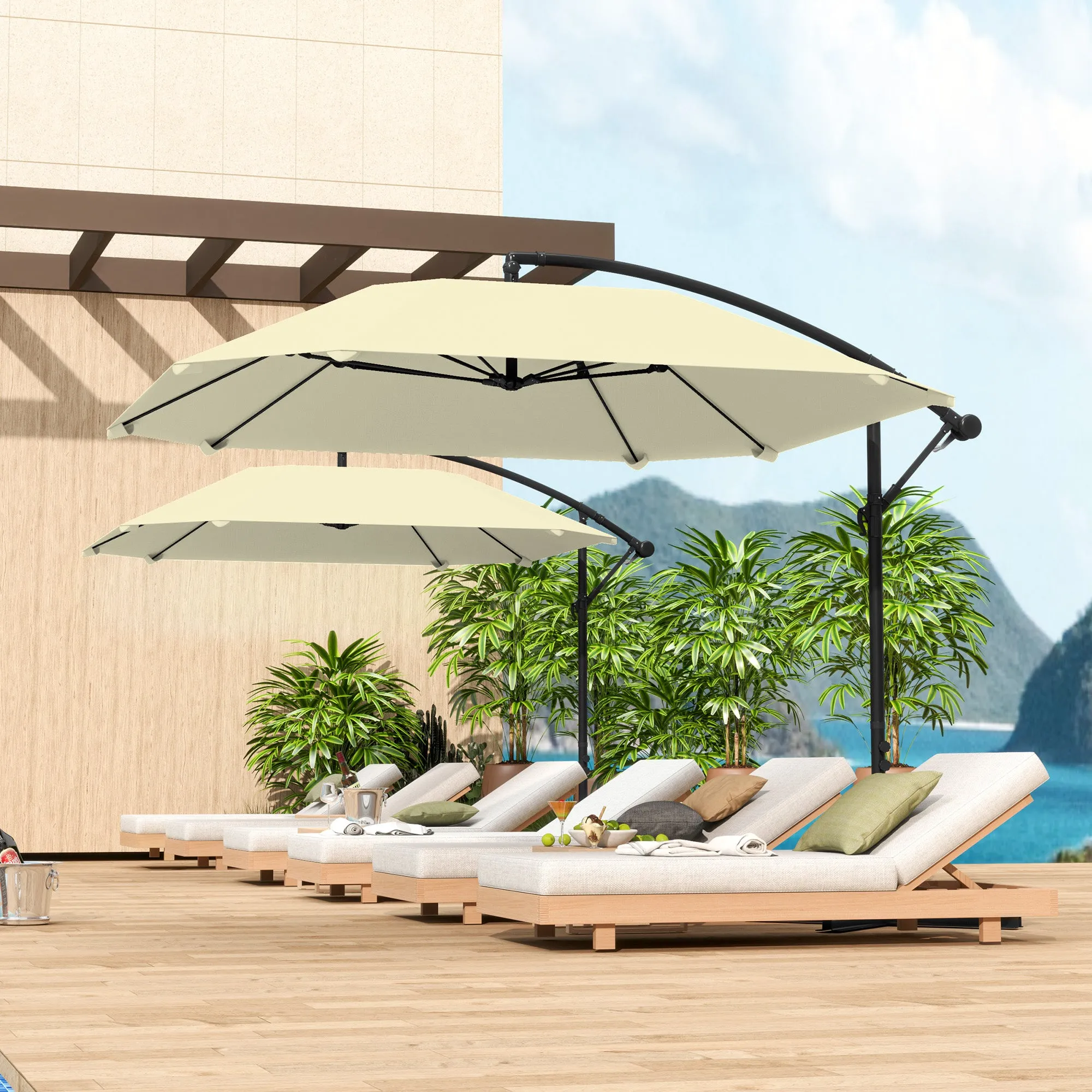Cantilever Umbrella with Adjustable Cover and Cross Base, in Metal and Polyester, 260x304x245 cm, Cream - Image 2