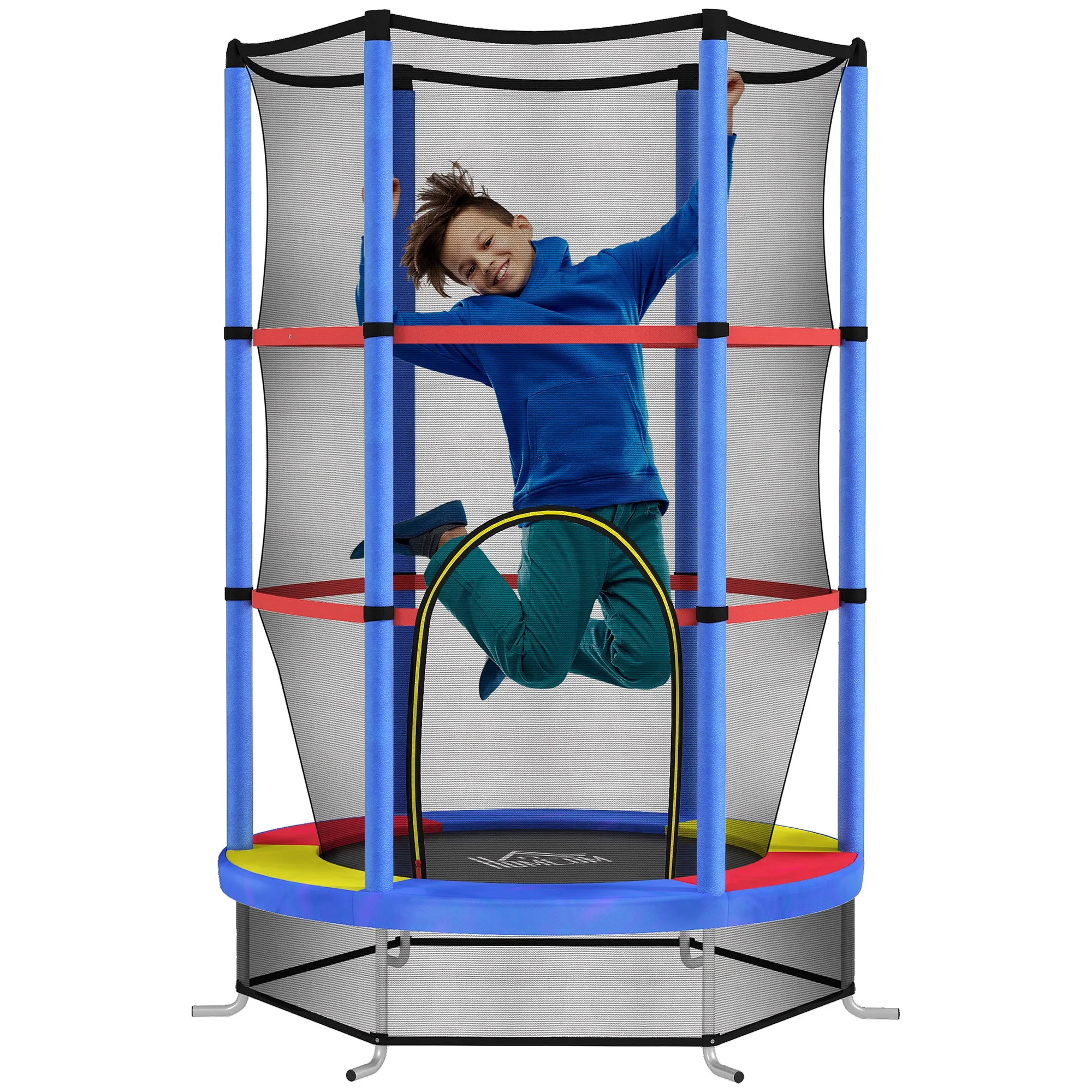 Trampoline for Children 3-6 Years with Safety Net, 6 Columns and 3 Entrances, Ø140x190 cm, Multicolor