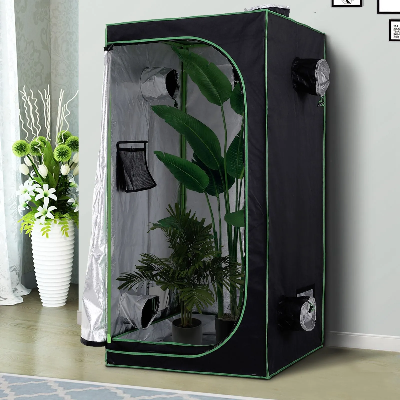 600D Oxford Hydroponic Tent with 5 Adjustable Vents and Window, Hydroponic Growing Greenhouse with Cable Hole for Indoor, 80x80x160cm, Black - Image 2
