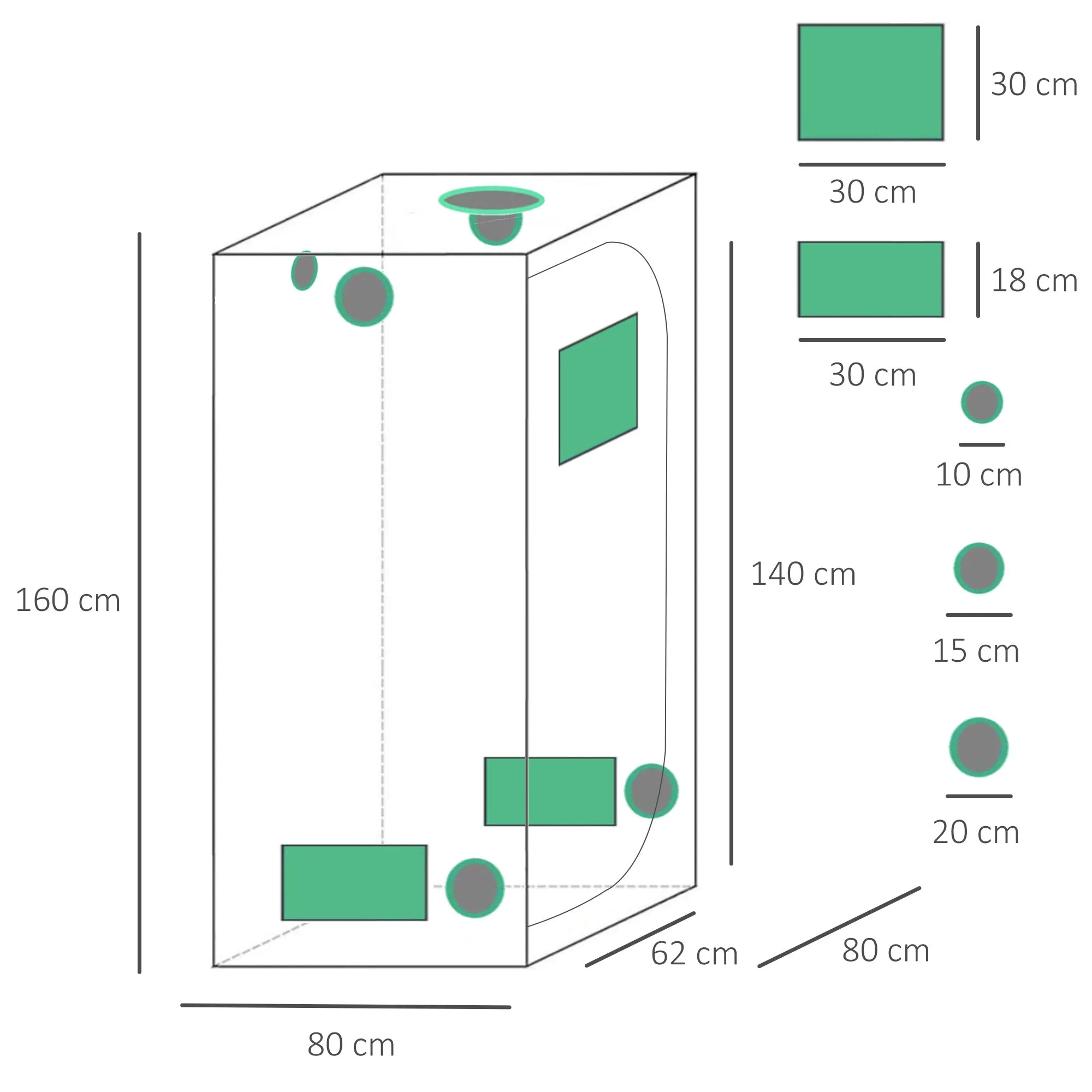 600D Oxford Hydroponic Tent with 5 Adjustable Vents and Window, Hydroponic Growing Greenhouse with Cable Hole for Indoor, 80x80x160cm, Black - Image 3
