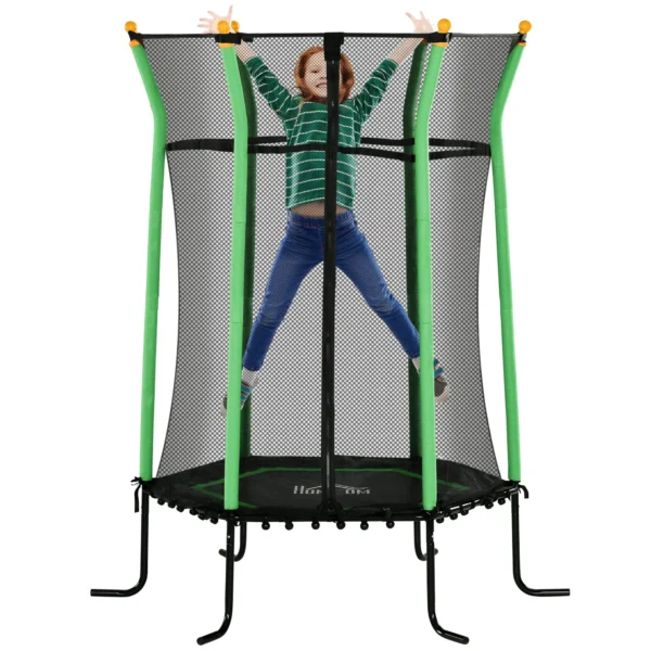 Trampoline for Children 3-10 Years with Zip Entrance and Padded Poles, Ø163.5x190 cm, Green