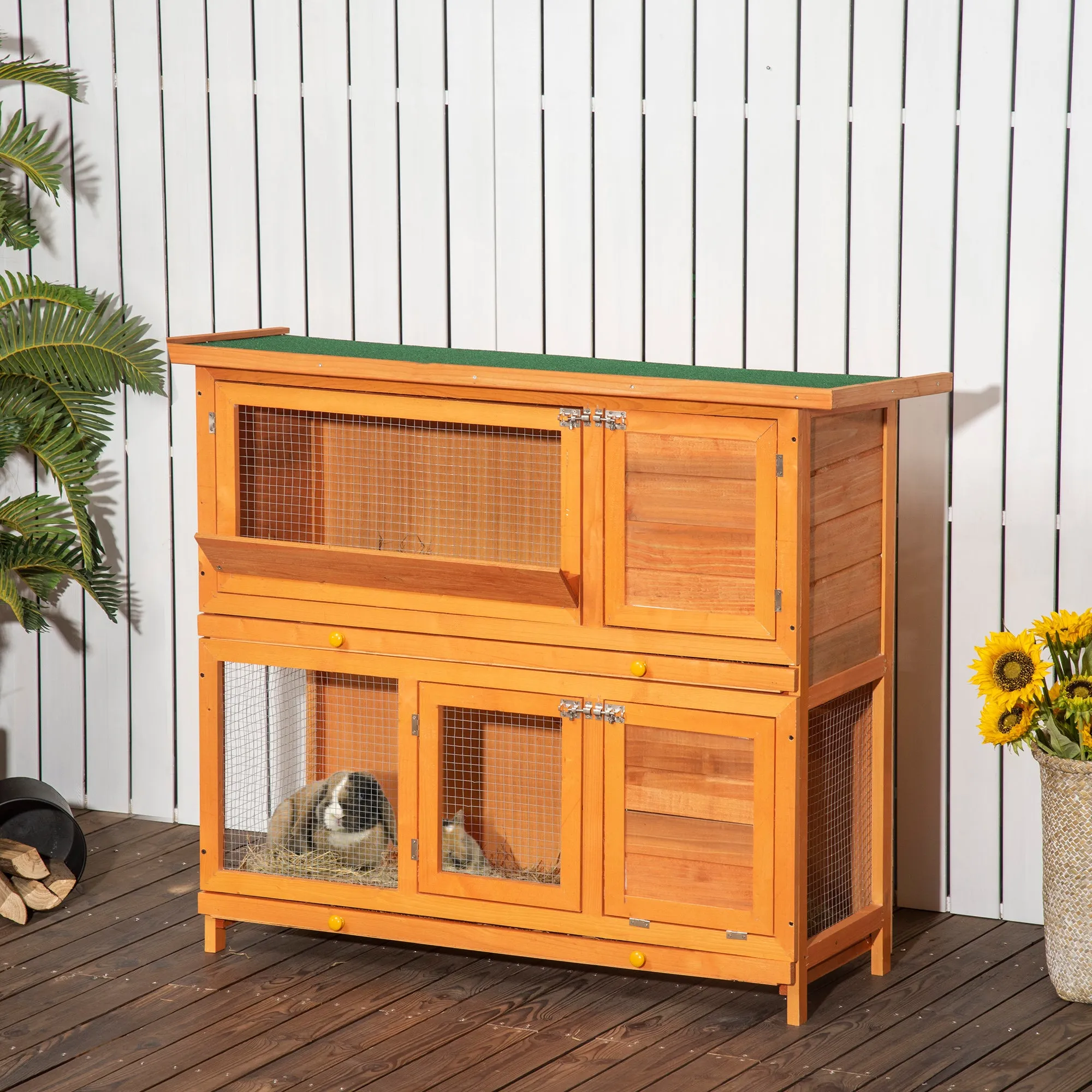 Outdoor Wooden Rabbit Hutch with House and 2-Storey Run, 122x48x100 cm - Image 2