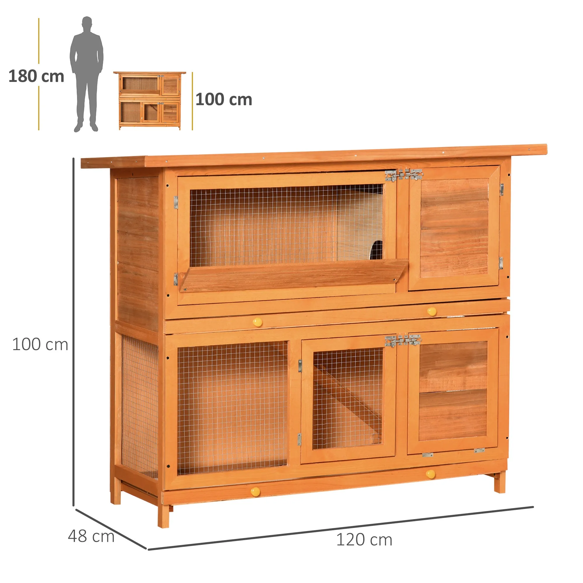 Outdoor Wooden Rabbit Hutch with House and 2-Storey Run, 122x48x100 cm - Image 3