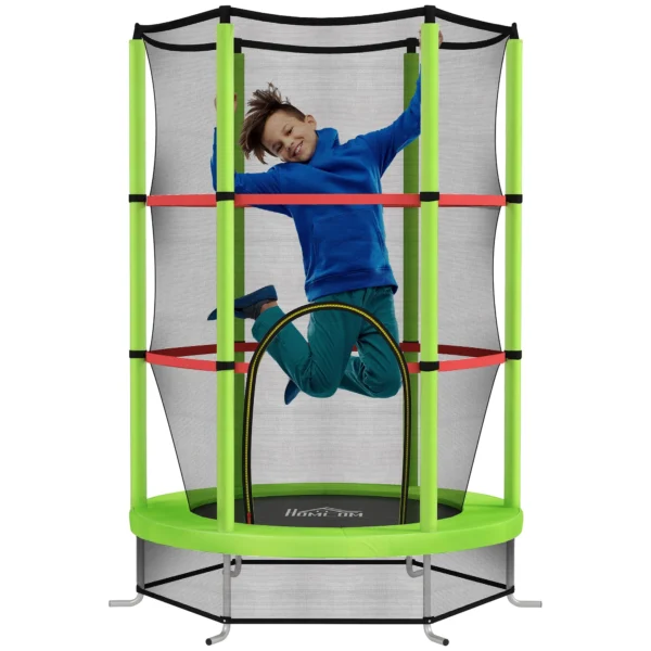 Trampoline for Children 3-6 Years with Safety Net, 6 Columns and 3 Entrances, Ø140x190 cm, Green and Black