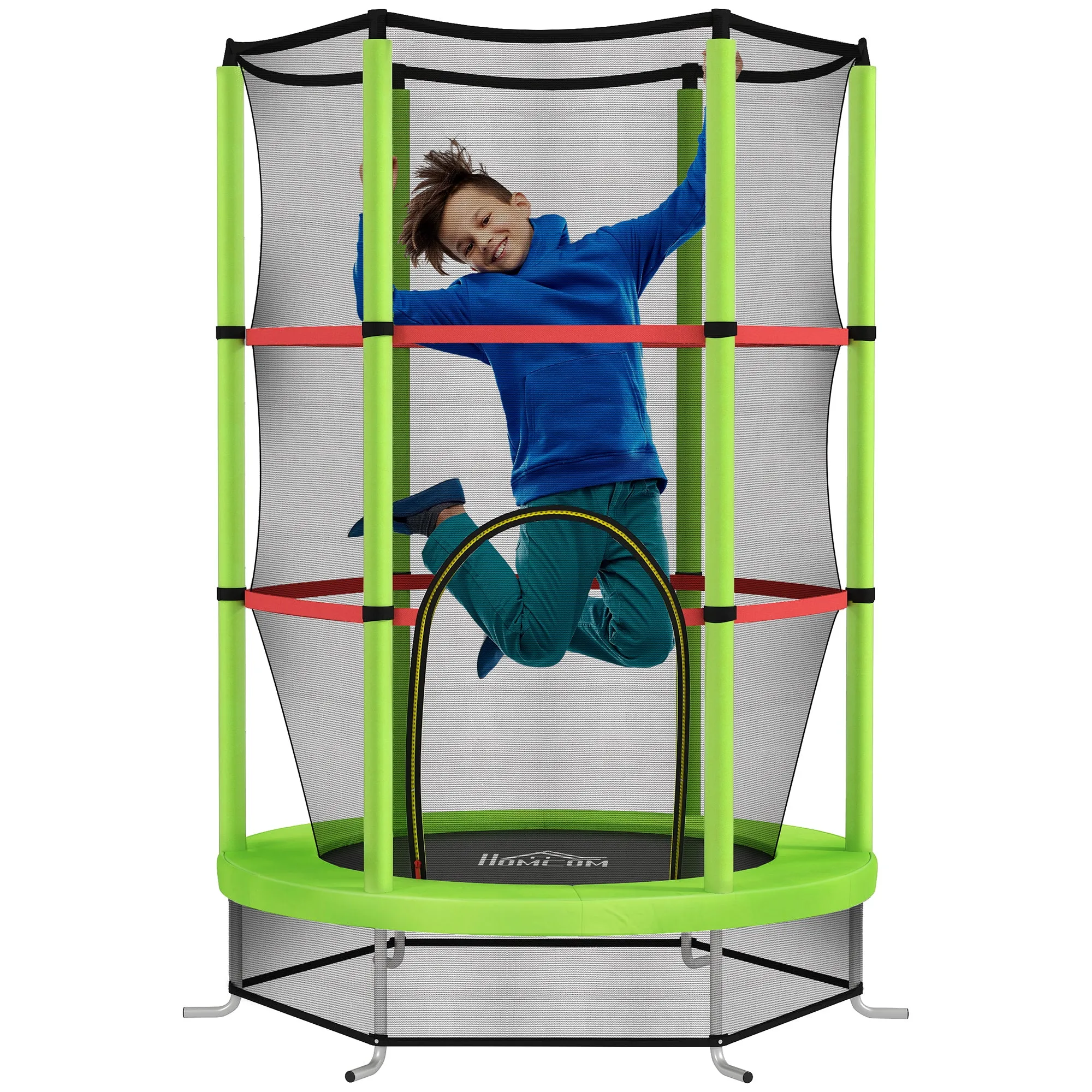Trampoline for Children 3-6 Years with Safety Net, 6 Columns and 3 Entrances, Ø140x190 cm, Green and Black