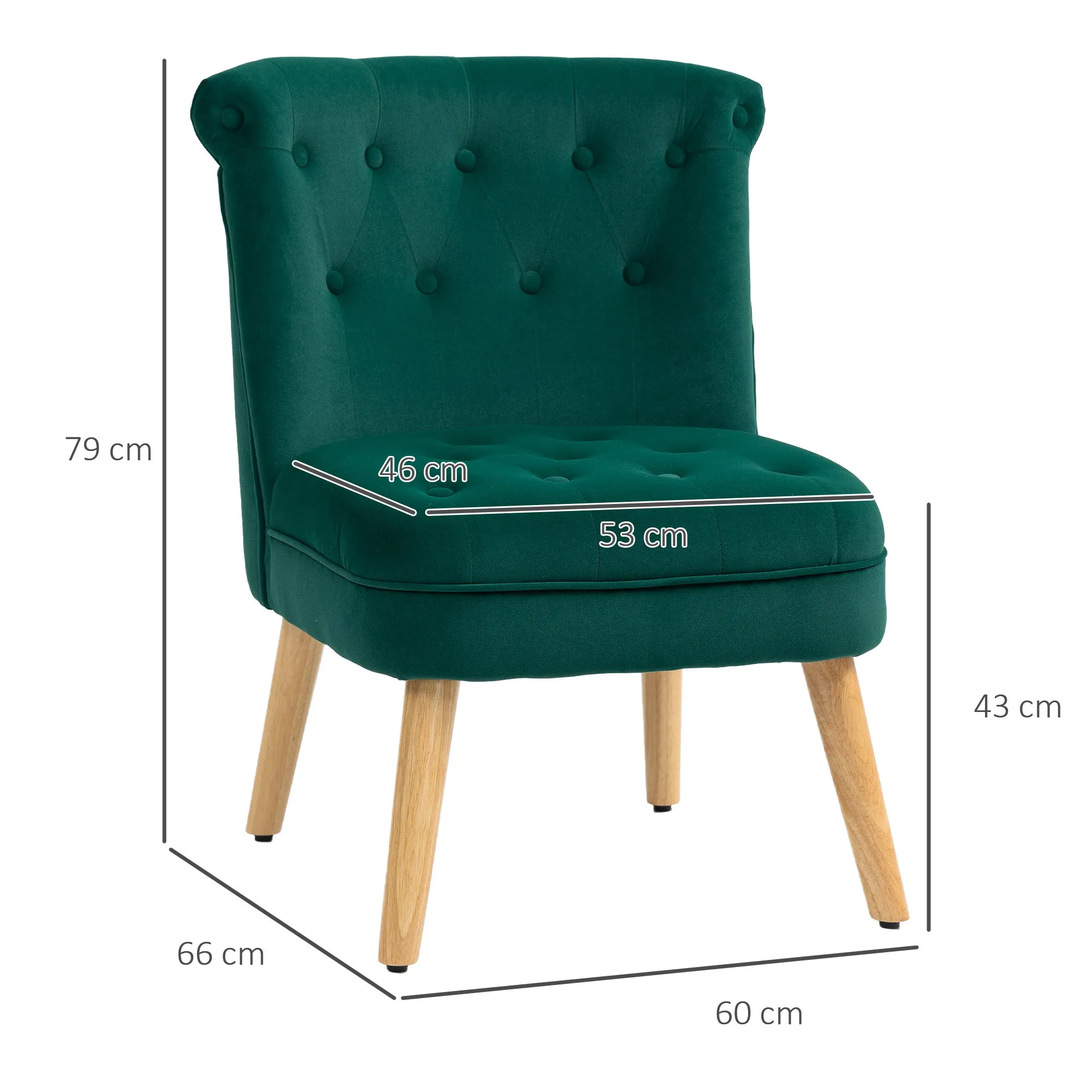 Velvet Lounge Chair with Padded and Quilted Seat with Buttons, 60x66x79 cm, Green - Image 3
