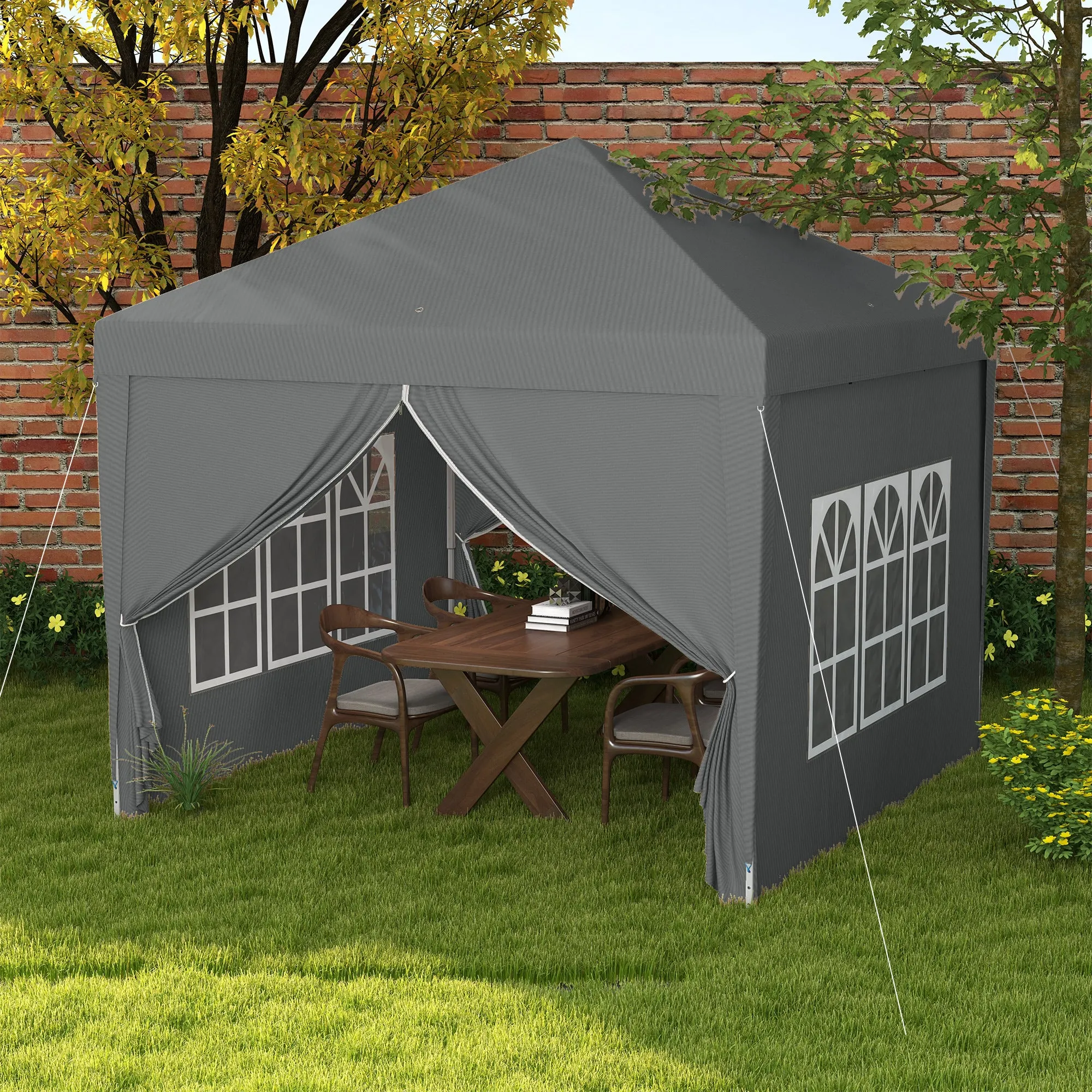 3x3m Folding Outdoor Gazebo with 4 Side Panels, Steel and Oxford Fabric Grey - Image 2
