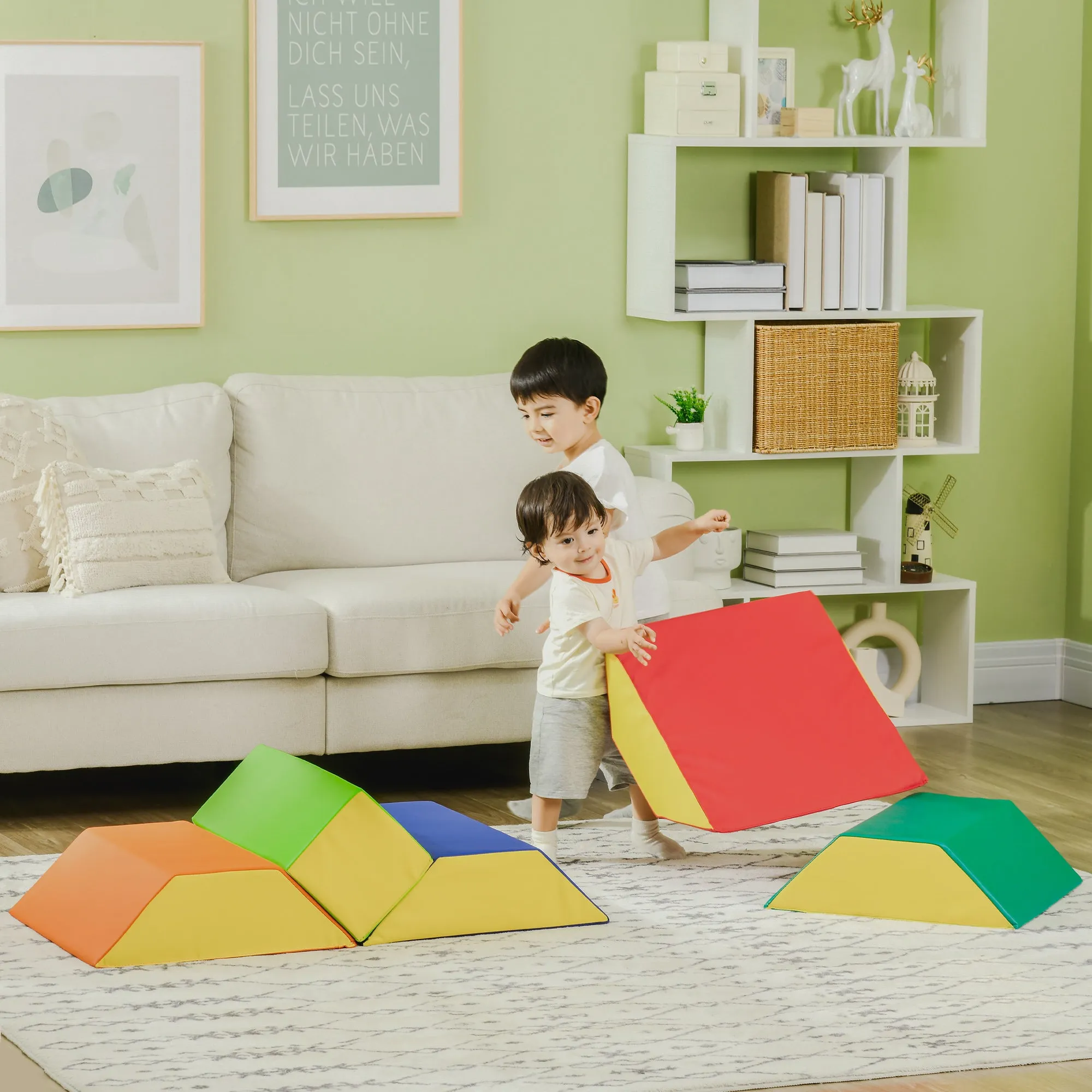 Soft Construction Set for Kids with 5 Rectangle and Trapezoid Blocks, in PU and EPE, 48.3x19. 1x48.3 cm, Multicolor - Image 2