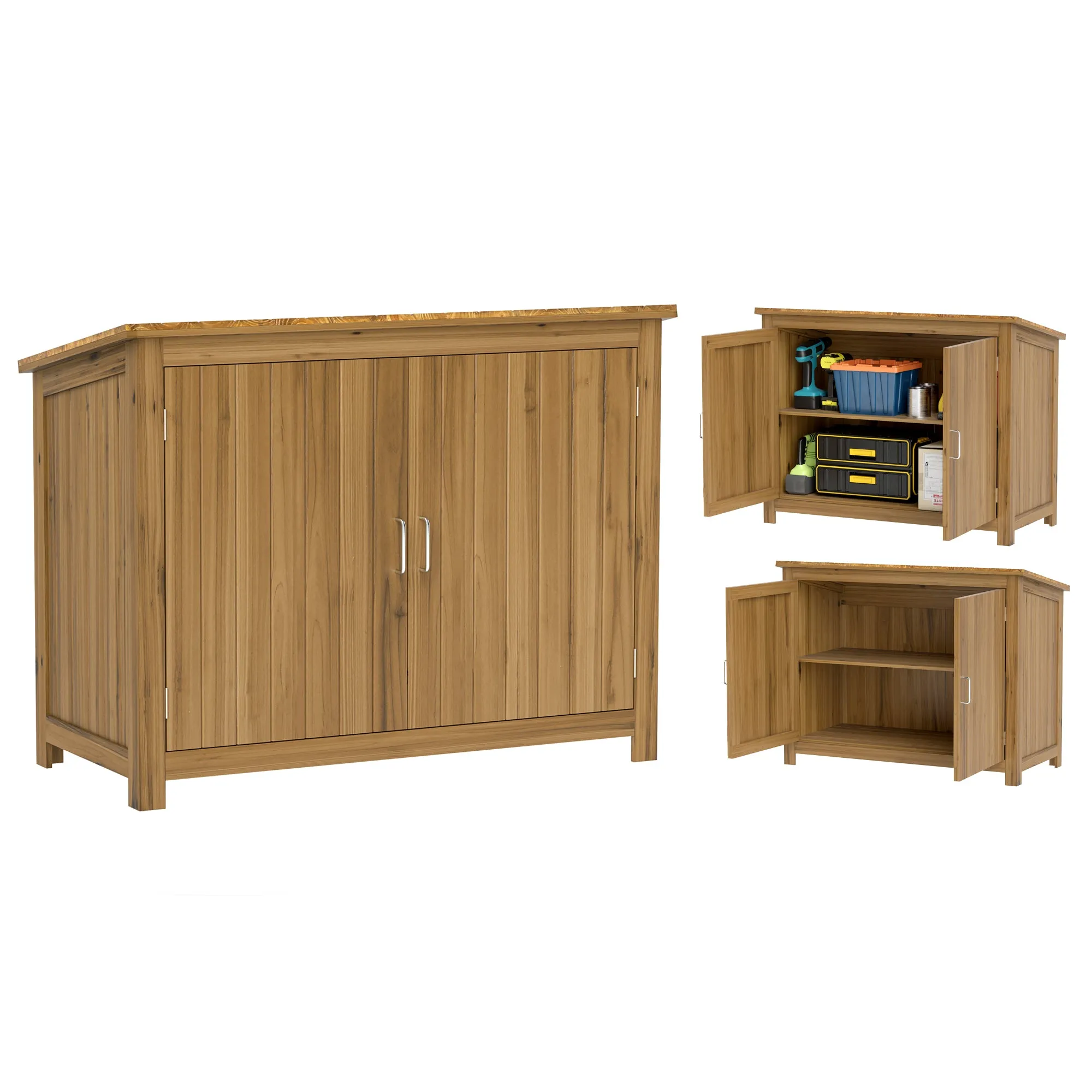 Outdoor Wooden Cabinet Tool Storage with 2 Doors and 2 Shelves, 110x50x85 cm, Brown