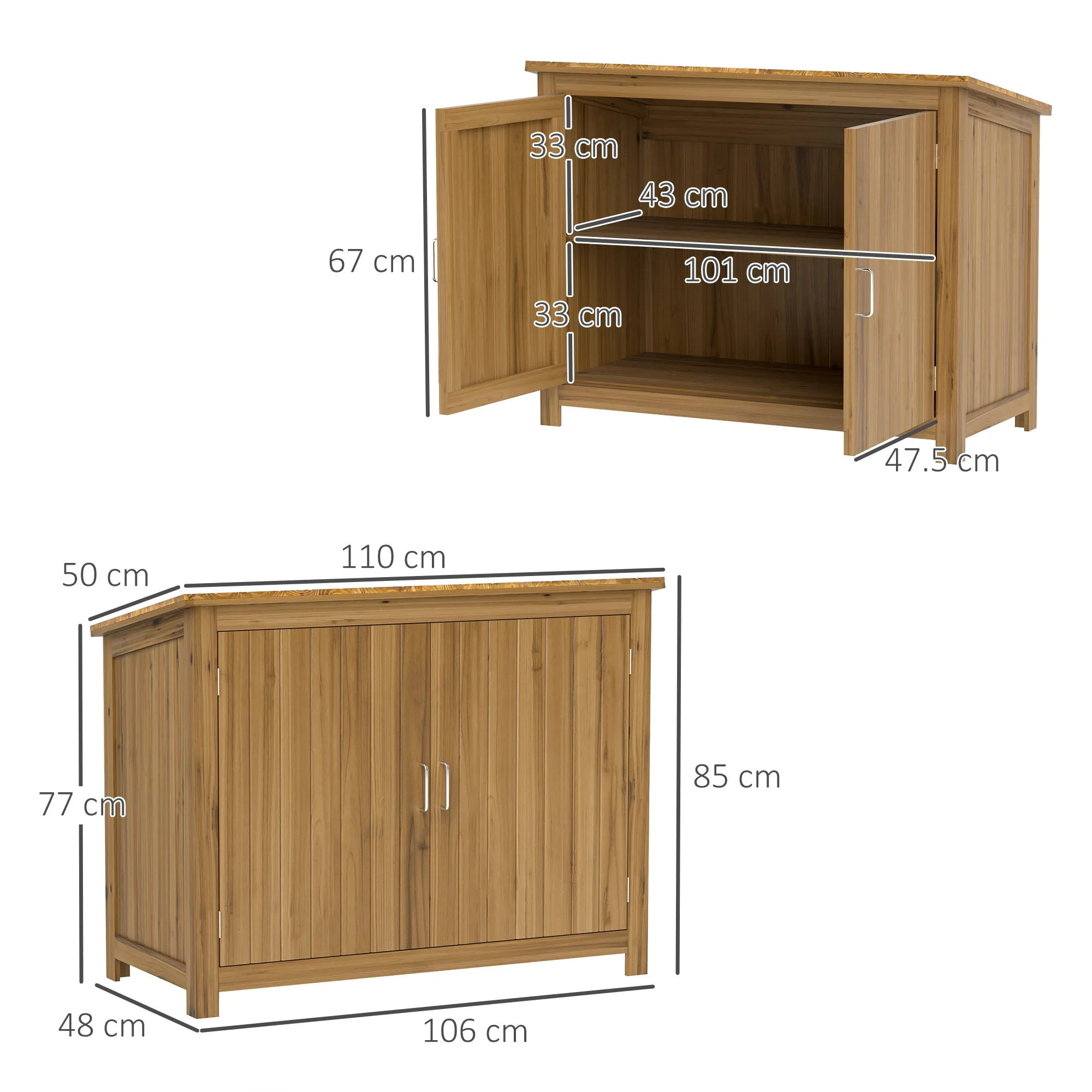 Outdoor Wooden Cabinet Tool Storage with 2 Doors and 2 Shelves, 110x50x85 cm, Brown - Image 3