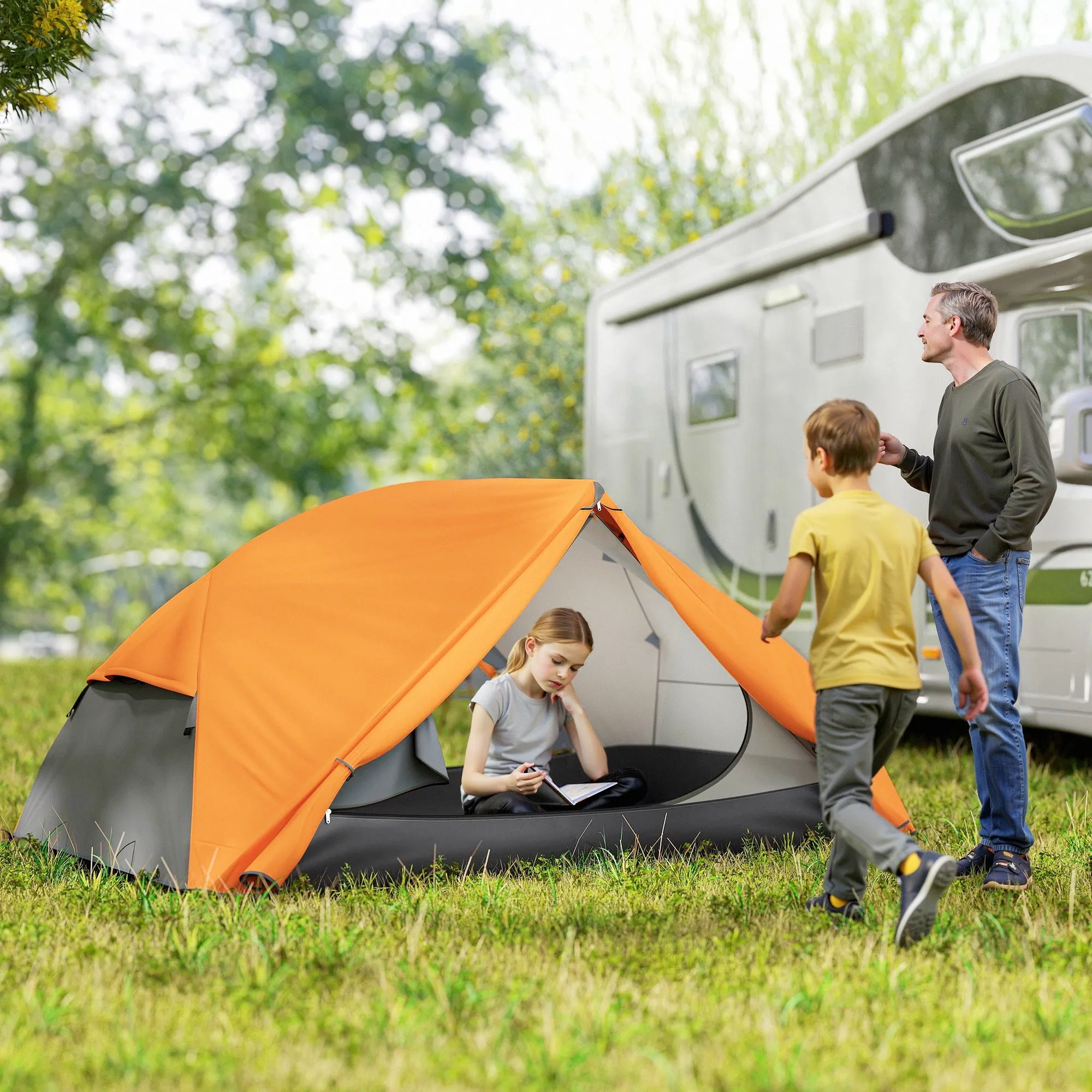 2 Person Camping Tent with 2 Vestibules, 2 Doors, 2 Windows and Carry Bag, 2.8x2.25x1.1 cm, Orange - Image 2