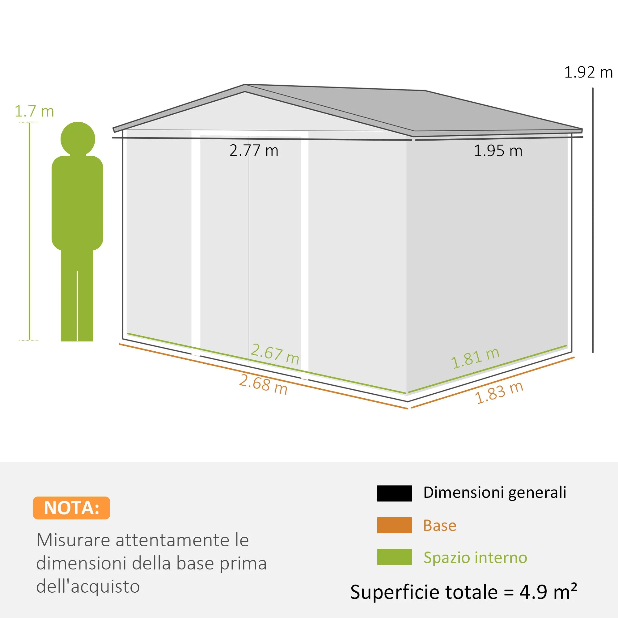 Steel Tool Shed with Sloped Roof and 2 Sliding Doors, 277x195x192 cm, Dark Grey - Image 3