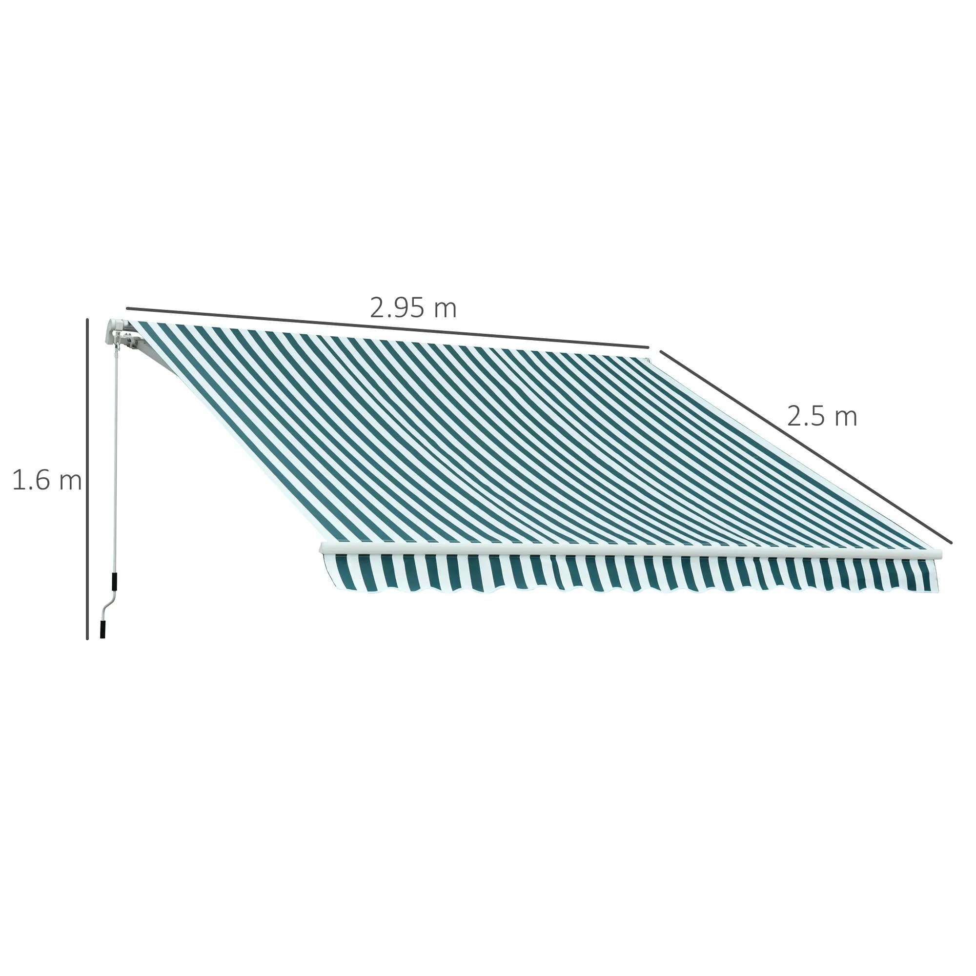 Outdoor Awning with Arms with Crank, Metal and Polyester, 295x250cm Green and White - Image 3