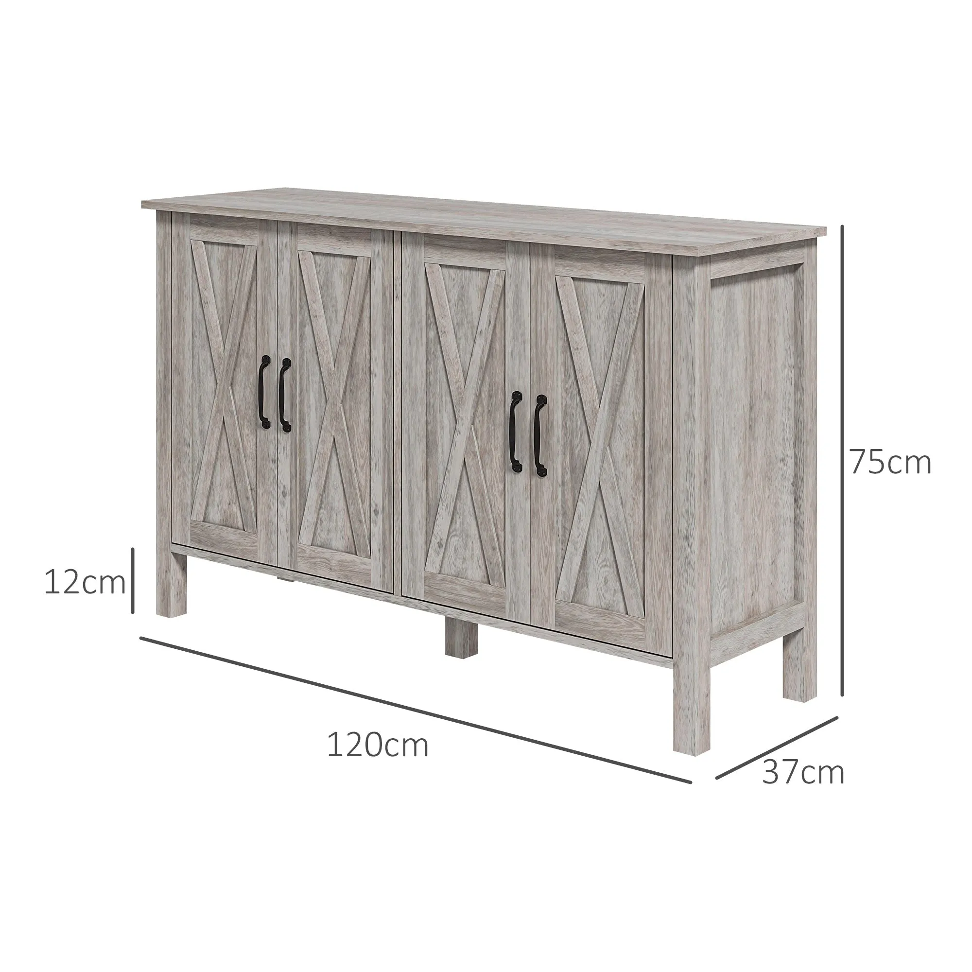 Rustic Multipurpose Cabinet with 4 Adjustable Storage Shelves, Wooden, 120x37x75 cm, Grey - Image 3