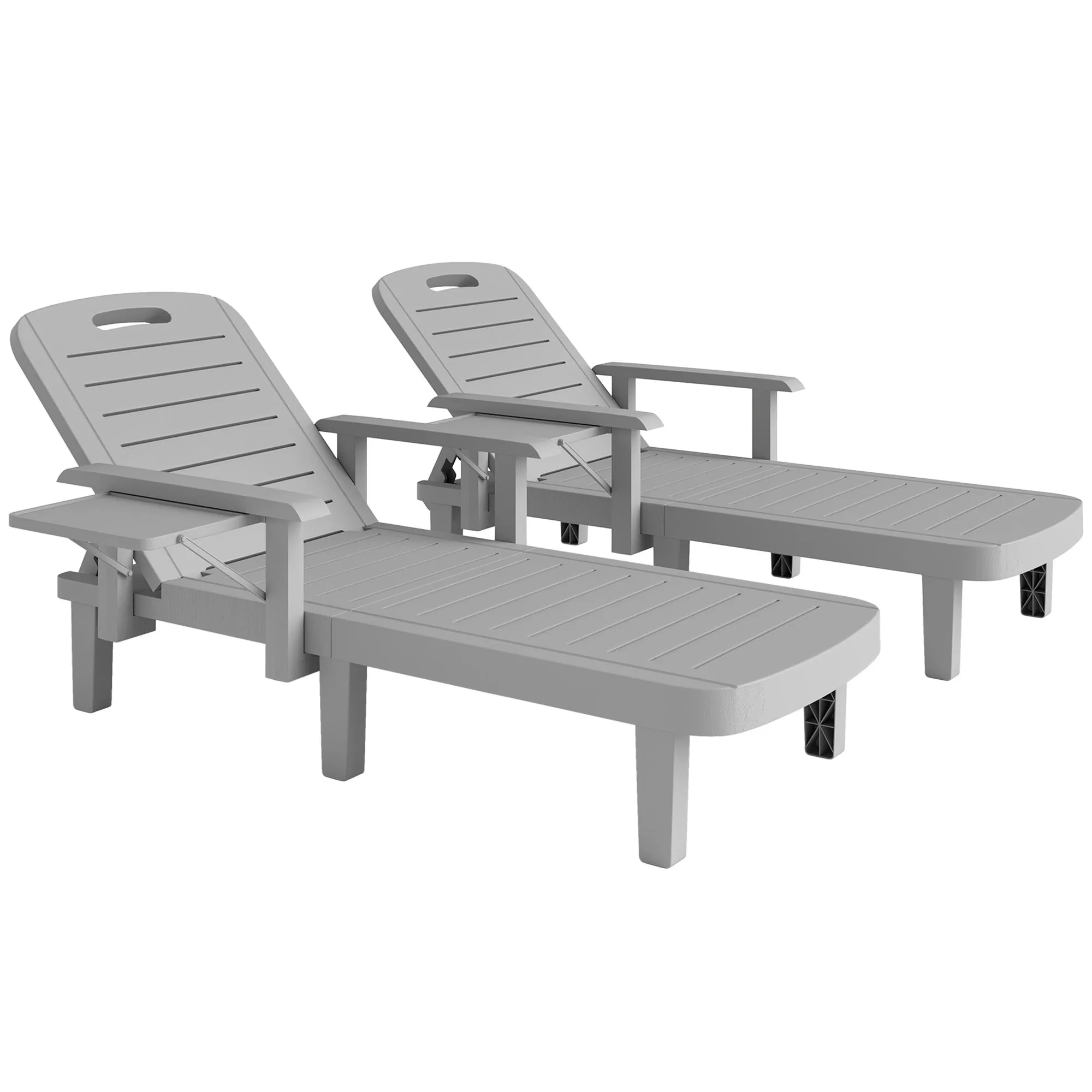 Set of 2 Adjustable Garden Deck Chairs with Table and Armrests, in Polypropylene, 79x158x88 cm, Light Grey