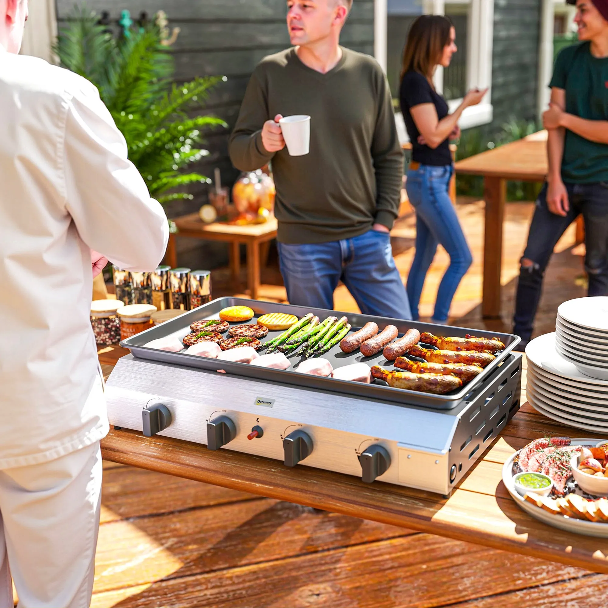 Gas Barbecue Plate with 4 Burners 2.4kw and Non-Stick Top, 77x44.5x19cm, Silver - Image 2