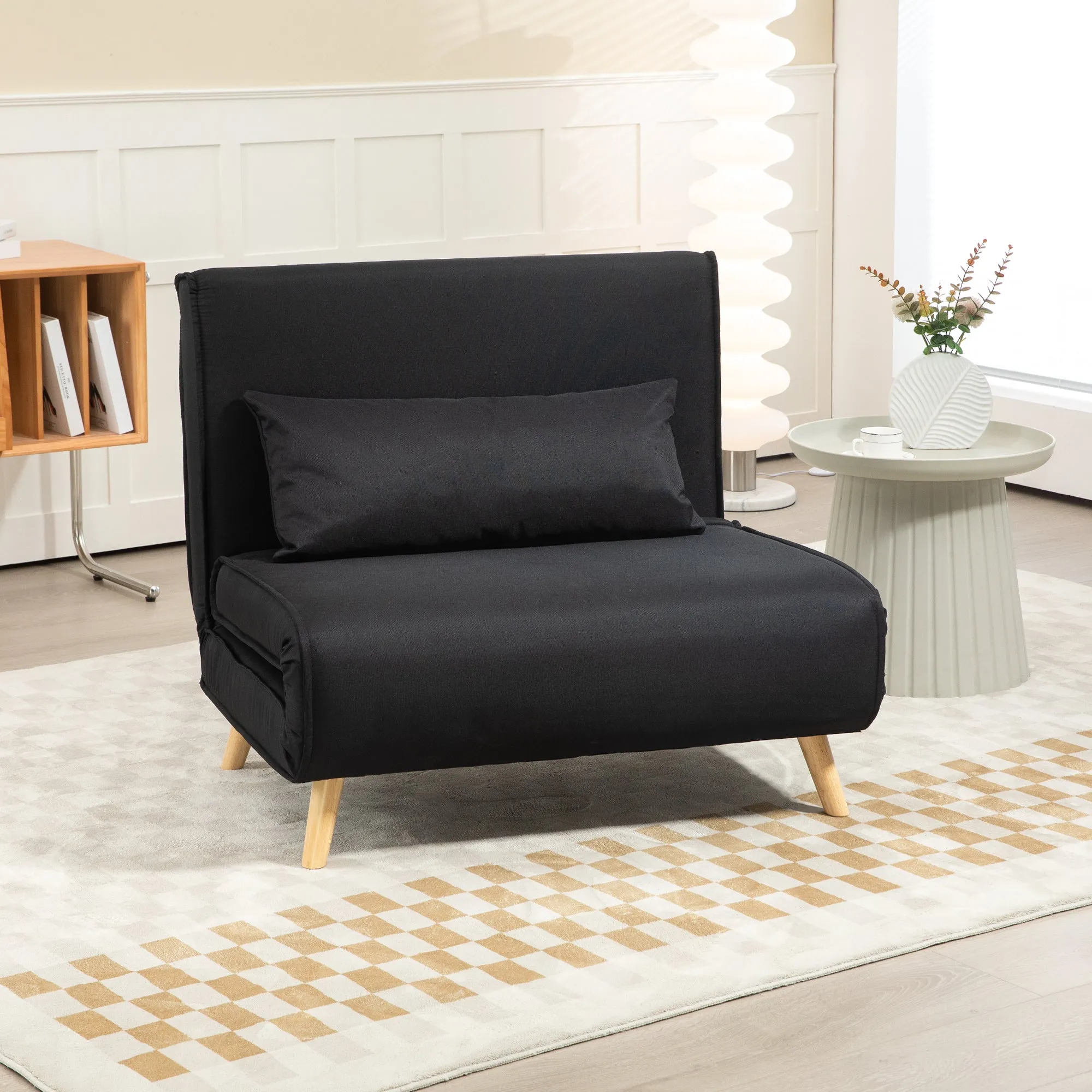 3 in 1 armchair bed with reclining backrest in 6 positions in fabric, 94x78x80 cm, Black - Image 2