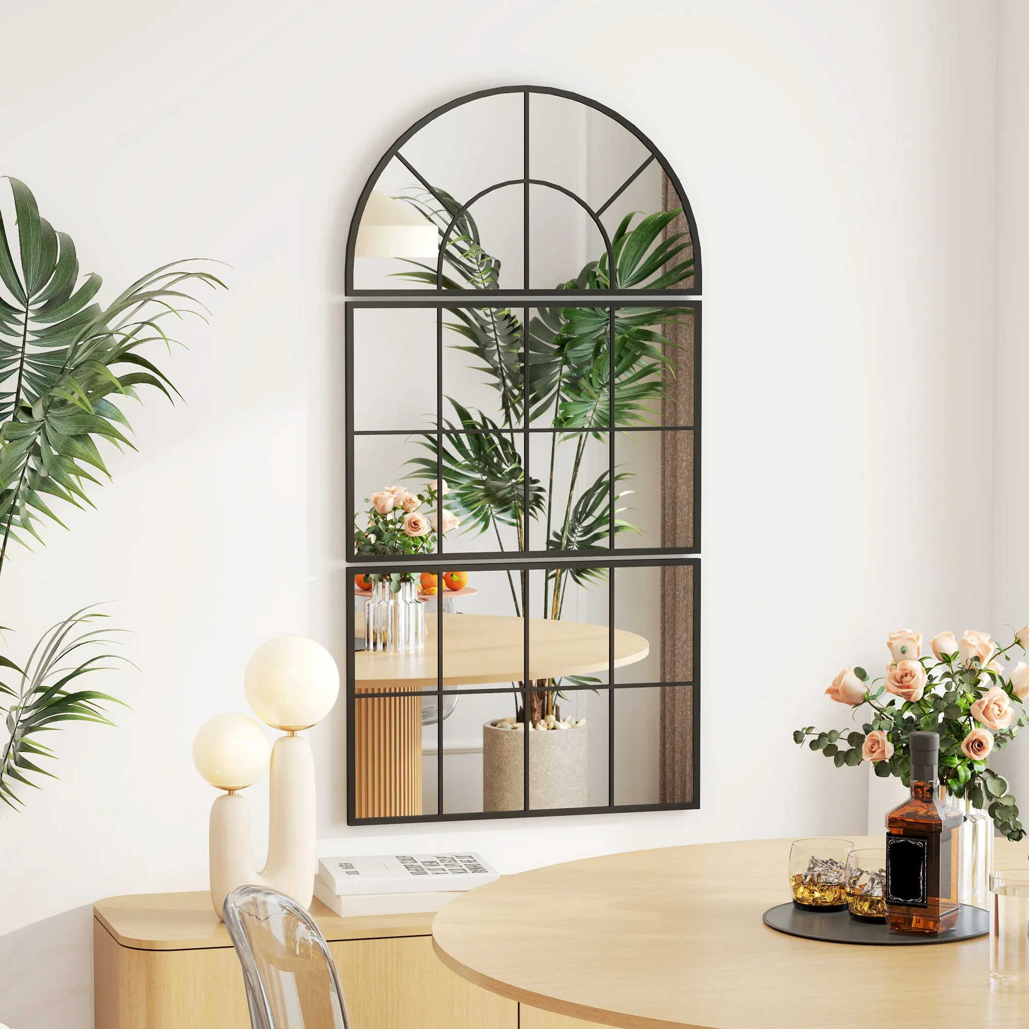 Arched Window Style Wall Mirror for Bedroom and Entrance, 76x43cm, Black - Image 2